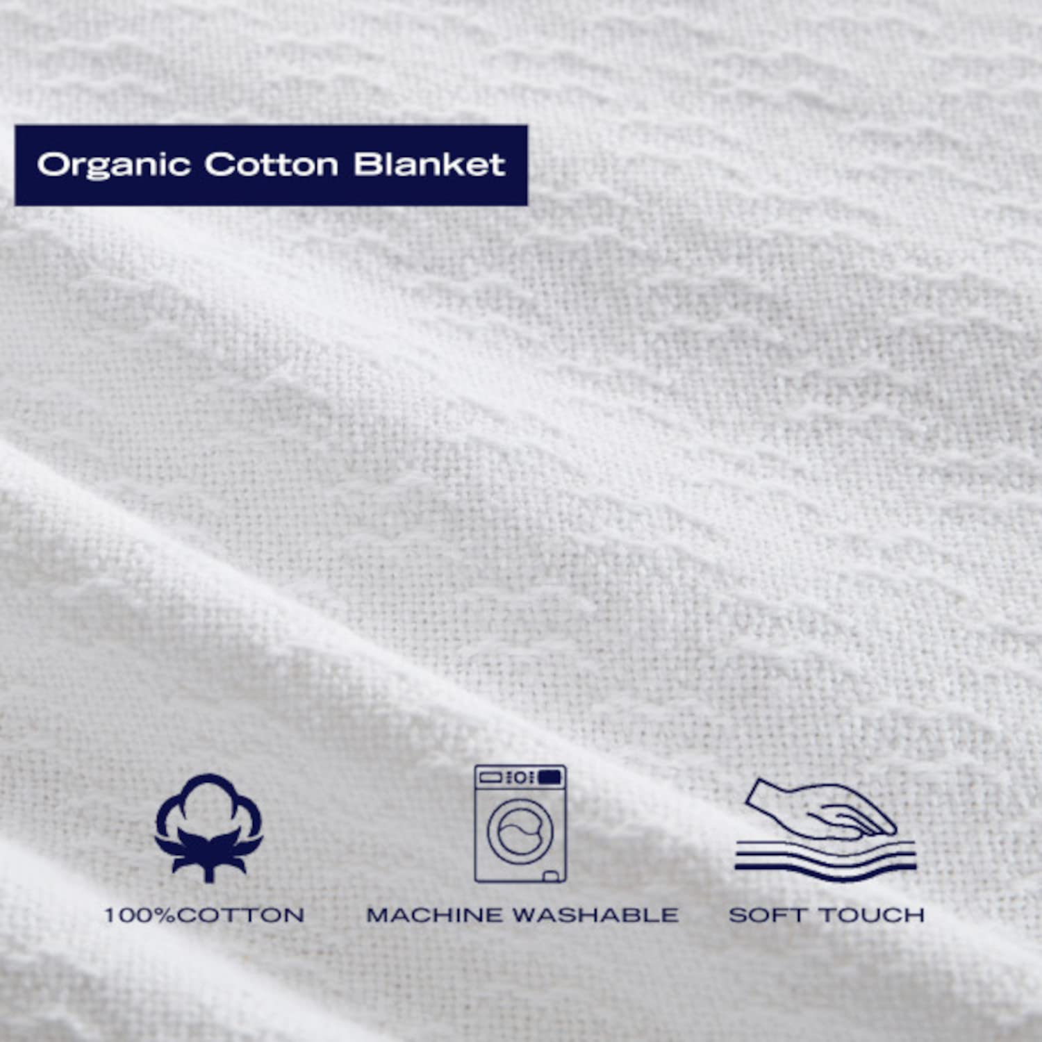 Nautica Twin Blanket - Soft 100% Cotton All-Season Bedding Set, Medium Weight (Ripple Cove White) | Cozy Home Decor for Bedroom, Living Room & Travel
