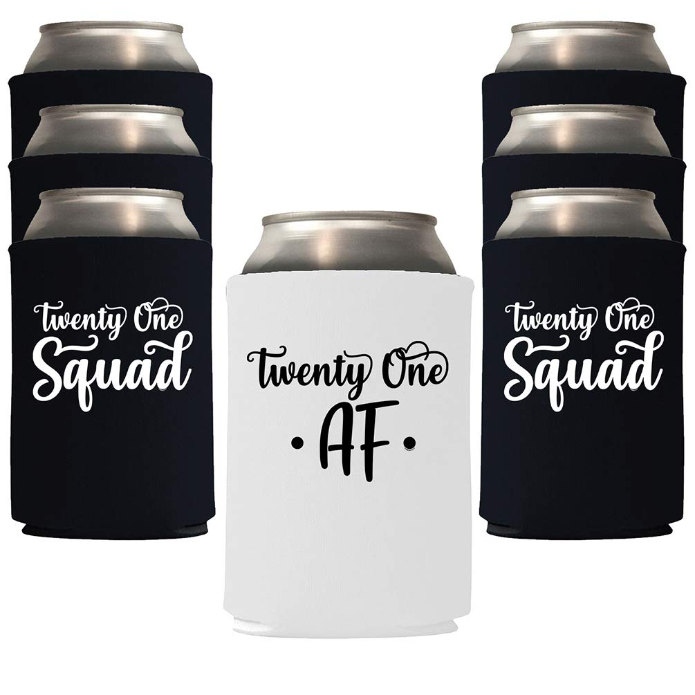 21st Birthday Party Supplies - 21 AF Can Cooler Holder, Black Koozies for Beer & Iced Coffee, 21st Birthday Decorations & Wedding Favors - Perfect for Birthday Squad Celebrations, Bachelorette Parties & Outdoor Events