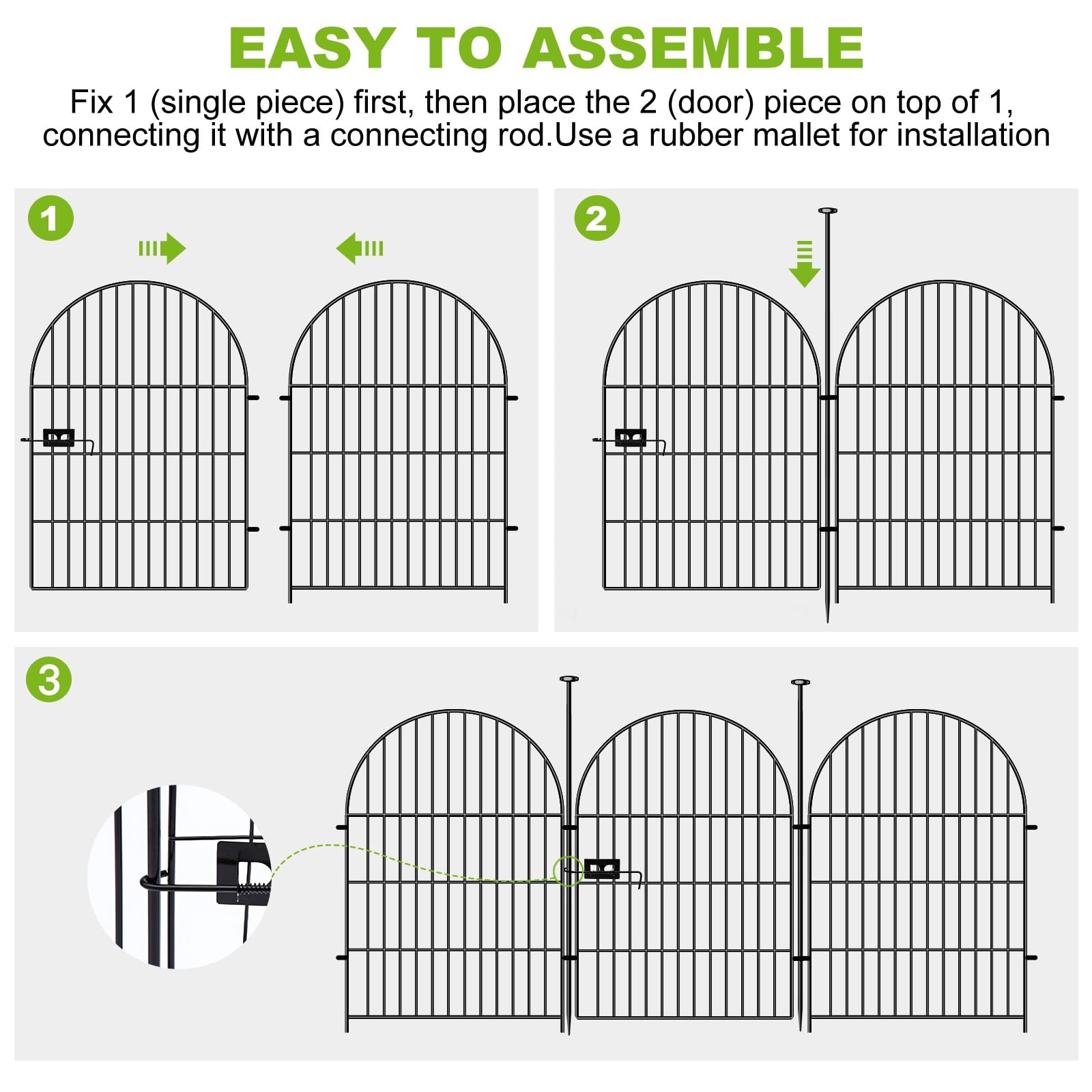 ADAVIN 36 Inch Tall x 30.6 Ft Long Rustproof Metal Garden Fence with Gate - 14 Panel No Dig Pet Barrier for Dogs, Rabbits & Small Animals | Outdoor Yard Fencing, Flower Bed Edging & Garden Border Protection (Black)