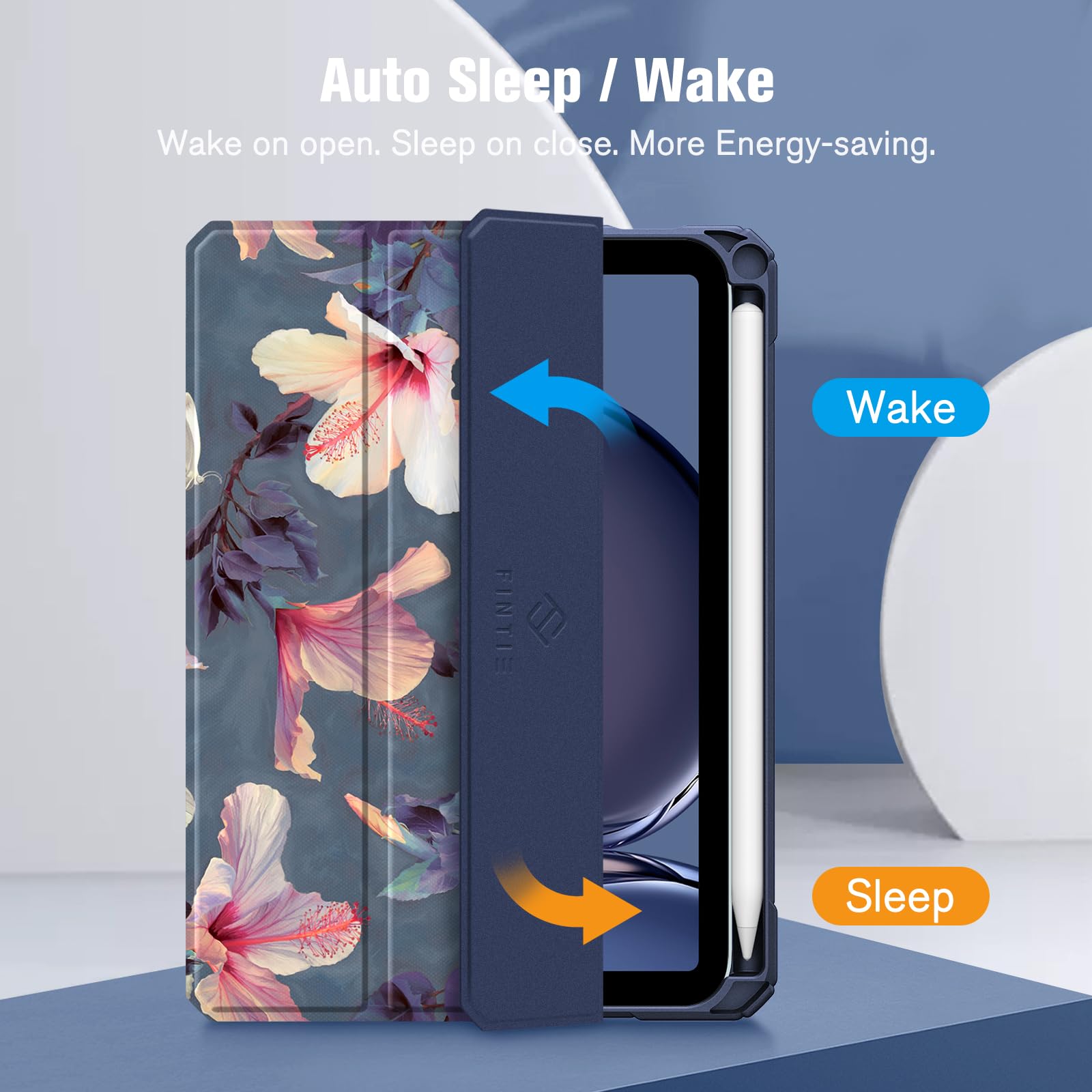 Fintie Hybrid Slim Shockproof Case for iPad Mini 7 (2024, A17 Pro) & iPad Mini 6 (6th Gen) 8.3 Inch - Clear Transparent Back with Built-in Apple Pencil Holder, Hibiscus Design - Perfect for Work, Travel & School Protection