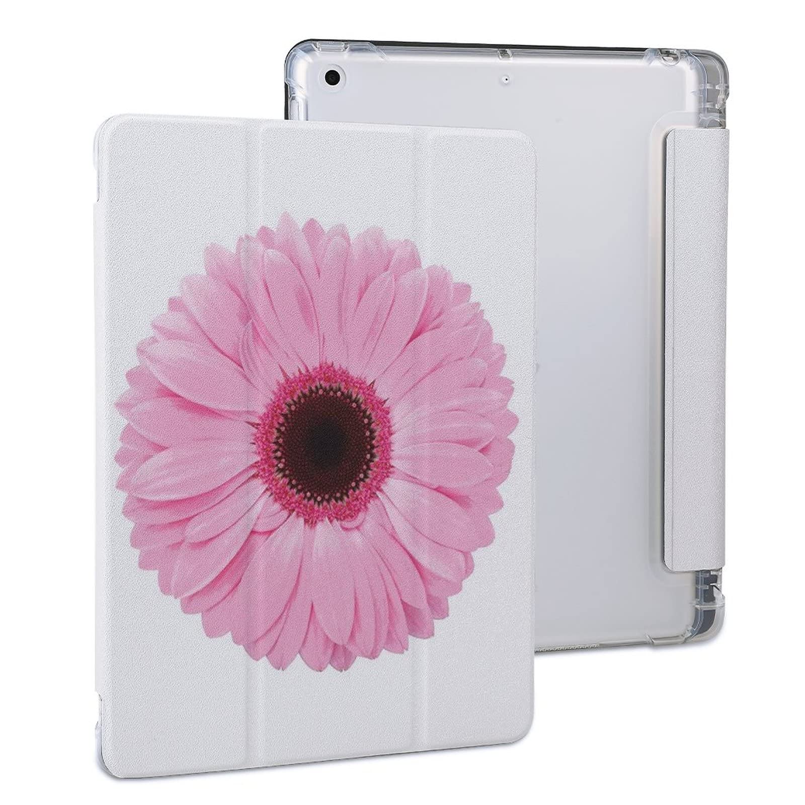 RUORUO iPad 10.2 Case with Pencil Holder - Compatible with iPad 9th/8th/7th Generation (2021-2019-2020 Release) - Pink White Floral Design with Gerber Daisy Pattern - Perfect for School, Work, Travel & Everyday Protection