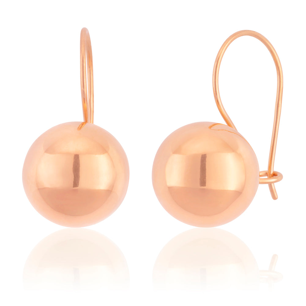 9ct Rose Gold 10mm Ball Earwire Earrings - Elegant Hoop Earrings for Women, Perfect for Everyday Wear, Parties & Gifts