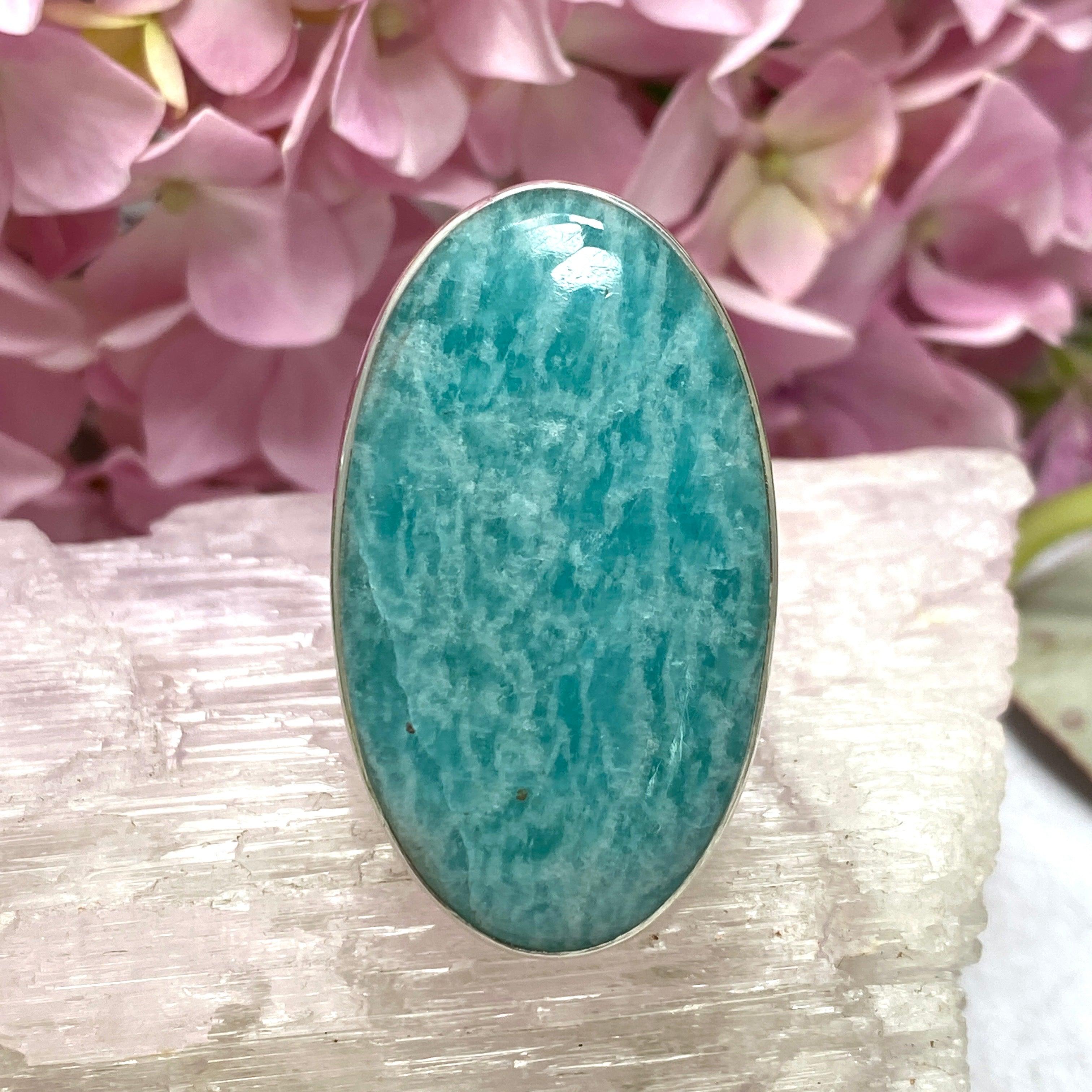 Amazonite Oval Ring for Women - Size 11 - Sterling Silver Gemstone Jewelry (KRGJ2567) | Perfect for Everyday Wear, Gift Giving & Special Occasions
