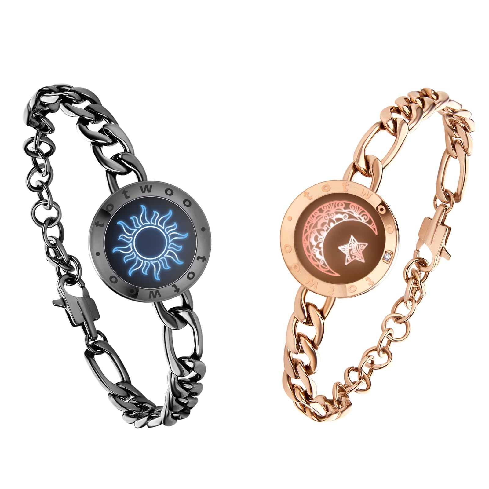 TOTWOO Smart Bracelets for Couples - Bluetooth Connected Touch Bracelet with Vibration & LED Light Alerts - Long Distance Relationship Gifts for Girlfriend/Boyfriend - Perfect for Anniversaries, Valentine's Day & Romantic Surprises