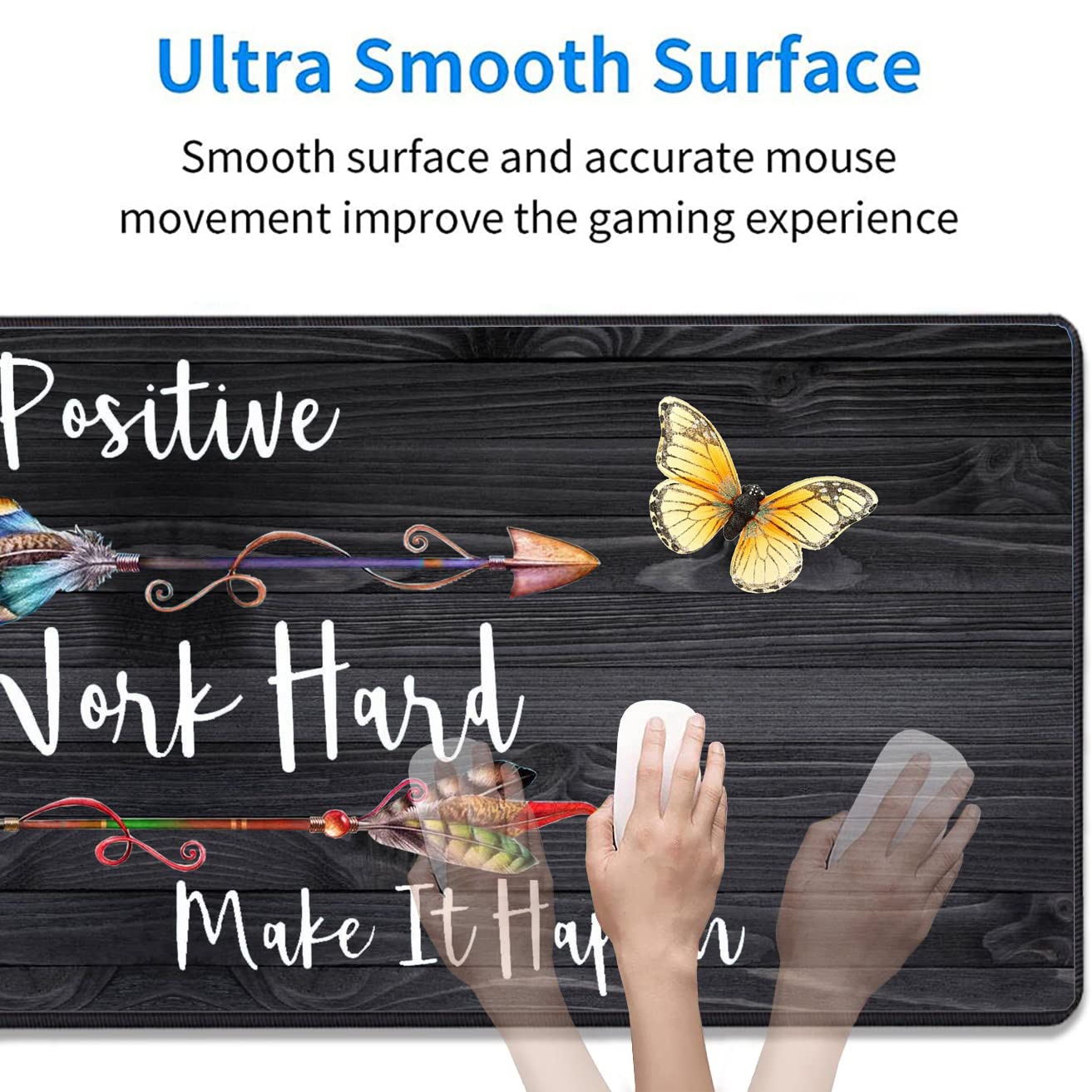 3-Piece Premium Mouse Pad Set with Stitched Edge - Extra Large Non-Slip Desk Mat, Keyboard Pad & Memory Foam Wrist Rest - Includes Bonus Coaster - Motivational 