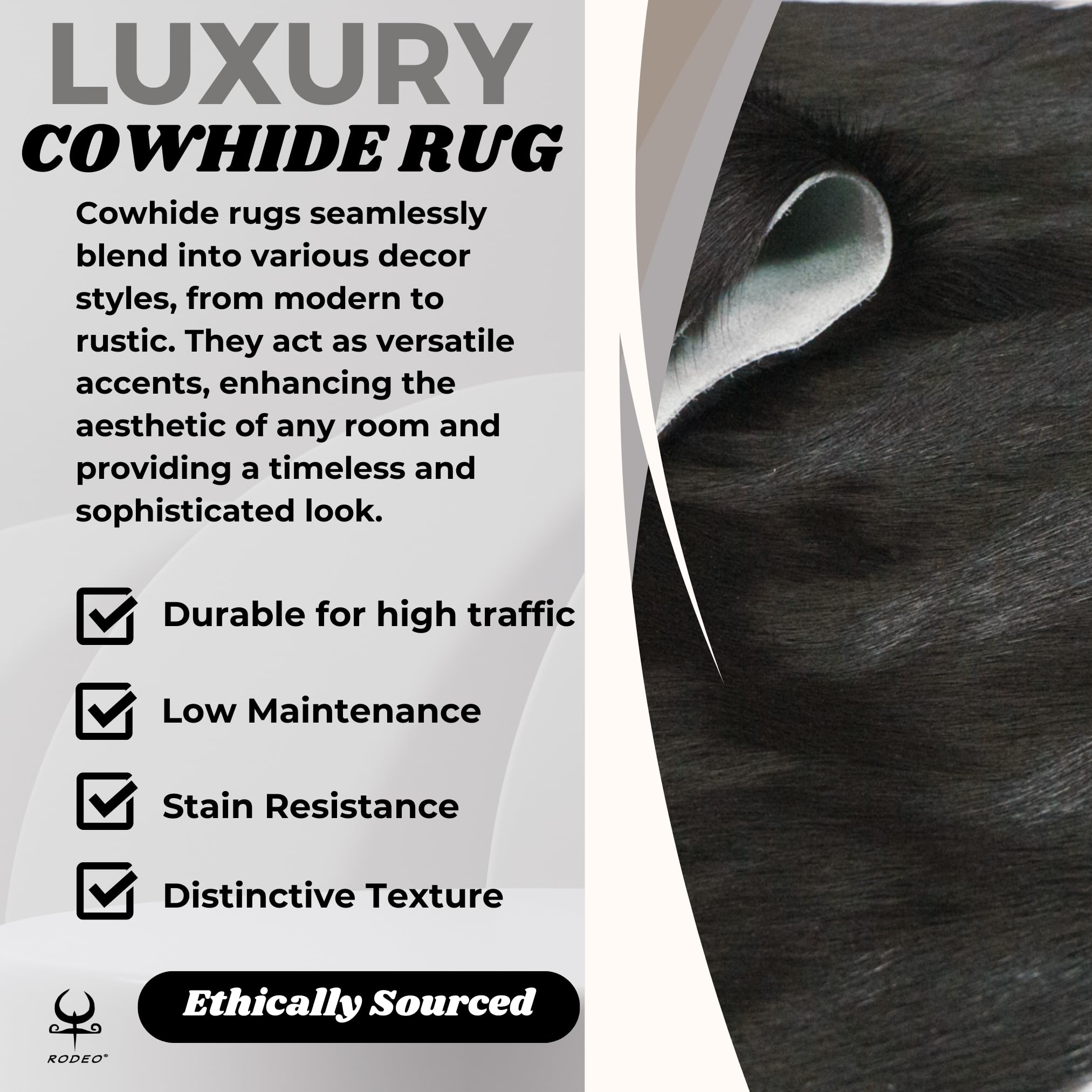 Authentic Genuine Cowhide Rug 6x7ft - Hand-Selected Real Leather Cow Hide for Western Home Decor - Texas Style Rustic Floor Rug - Natural Black Durable Cowhide Carpet for Living Room, Bedroom & Ranch Style Decor