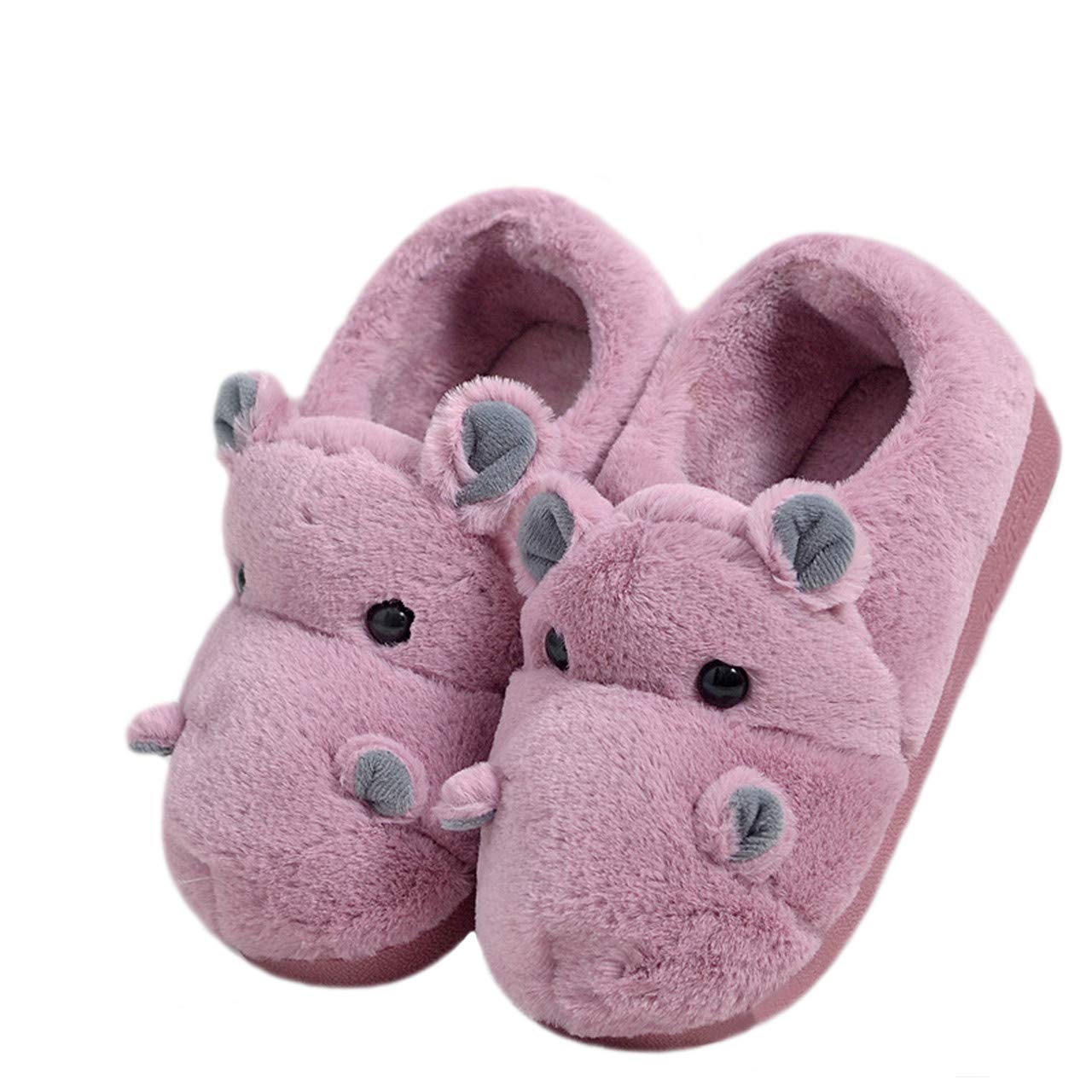 LANFIRE Cozy Hippo Slippers for Adults & Kids - Soft Plush Animal House Slippers with Non-Slip Sole - Perfect for Indoor Comfort, Lounge Wear & Gift Giving