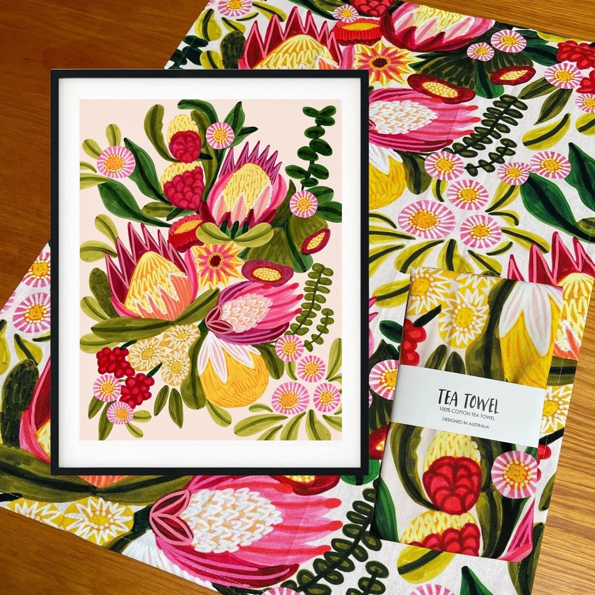 Festive Proteas Botanical Wall Art Gift Set - Elegant Floral Home Decor for Living Room, Bedroom & Office - Perfect Housewarming, Wedding & Birthday Present