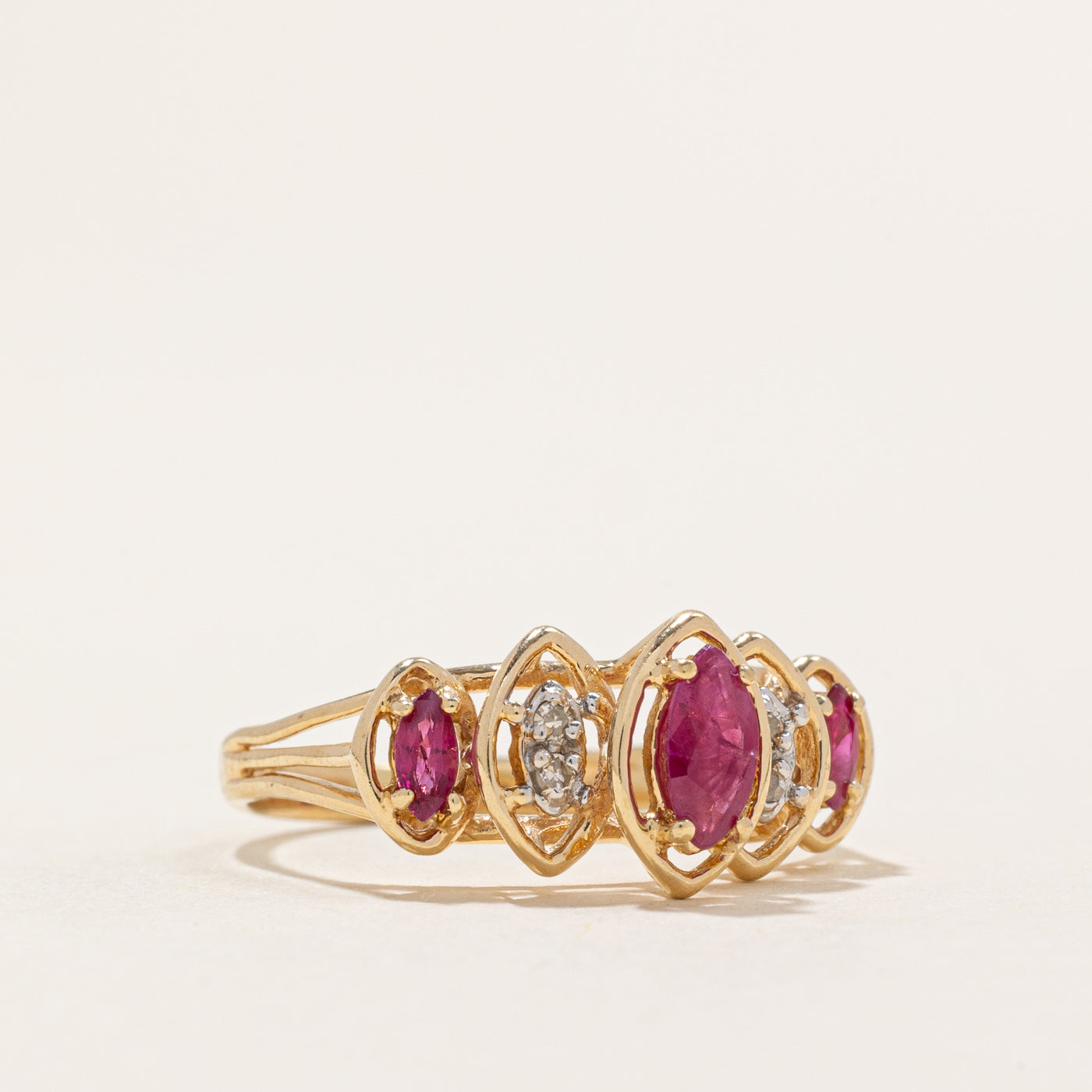 Exquisite Marquise Cut Ruby & Diamond Ring - 0.33ctw Ruby & 0.02ctw Diamonds - Size 6 | Elegant Jewelry for Engagement, Anniversary & Special Occasions