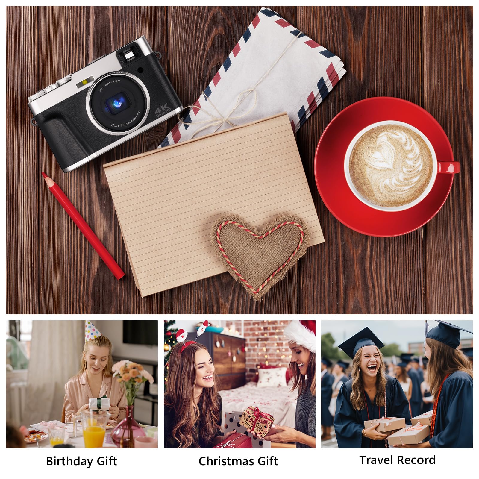 4K Digital Camera with Autofocus - 48MP YouTube Vlogging Camera, 16X Digital Zoom, Anti-Shake, 32GB Micro Card Included - Compact Point and Shoot Travel Camera for Vloggers, Travelers & Content Creators (Black) - Perfect for Outdoor Adventures, Family Events & Social Media Content Creation