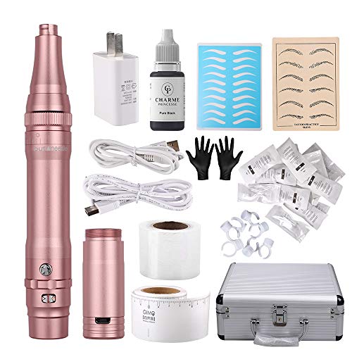 Professional Permanent Makeup Wireless Tattoo Machine Kit with 15pcs 1R/1P Needles - Microblading & Cosmetic Tattoo Supplies for Eyebrows, Lips, Eyeliner (EK403-4) | Ideal for Salon, Spa & Home Use