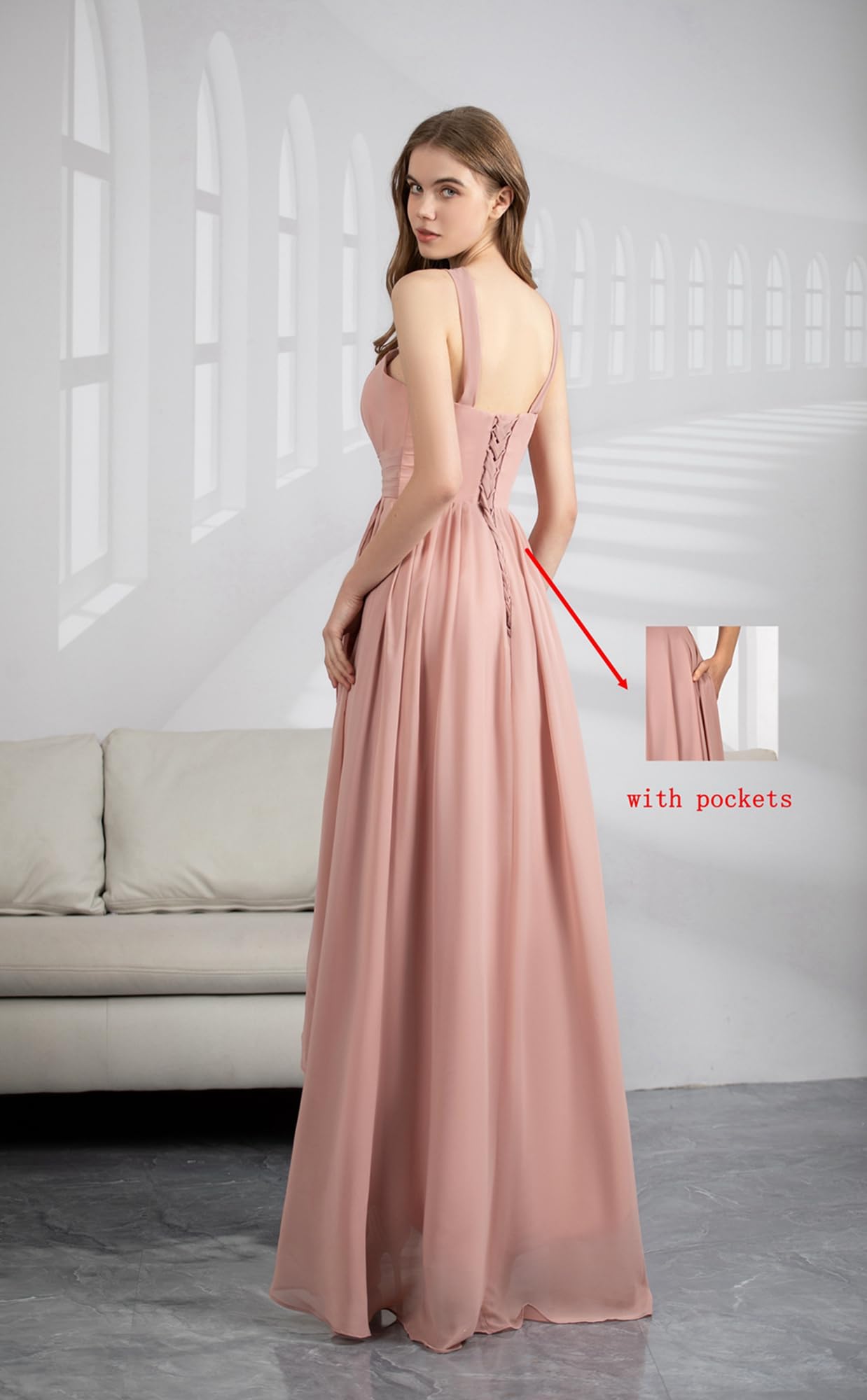 Elegant Chiffon Bridesmaid Dress with Ruffles & Pleats - Women's Formal Halter Gown for Weddings, Parties & Special Occasions