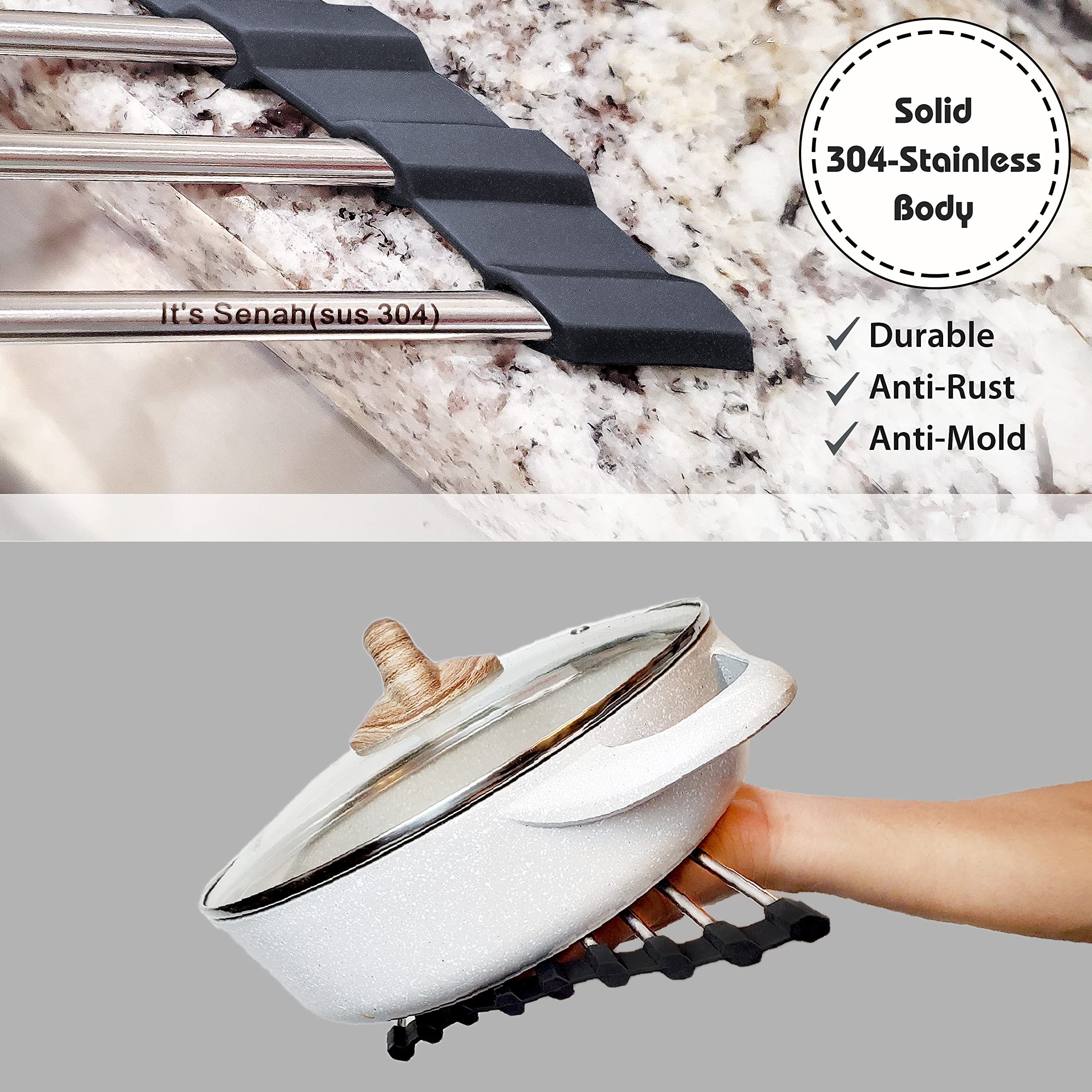 Stainless Steel Roll Up Sponge Holder for Kitchen Sink - 304 Steel Sponge, Brush & Scrubber Organizer - Space Saving Countertop Organizer for Bathroom, Laundry Room - Includes Soap Dispenser Holder & Dish Drying Rack (Black) - Perfect for Small Spaces & Clutter-Free Countertops