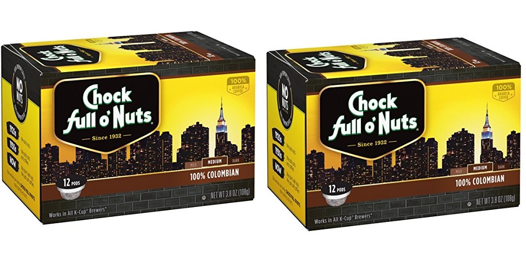 Chock Full O'Nuts 100% Colombian Coffee Single Serve Pods - 24 Count - Perfect for Keurig Machines at Home or Office