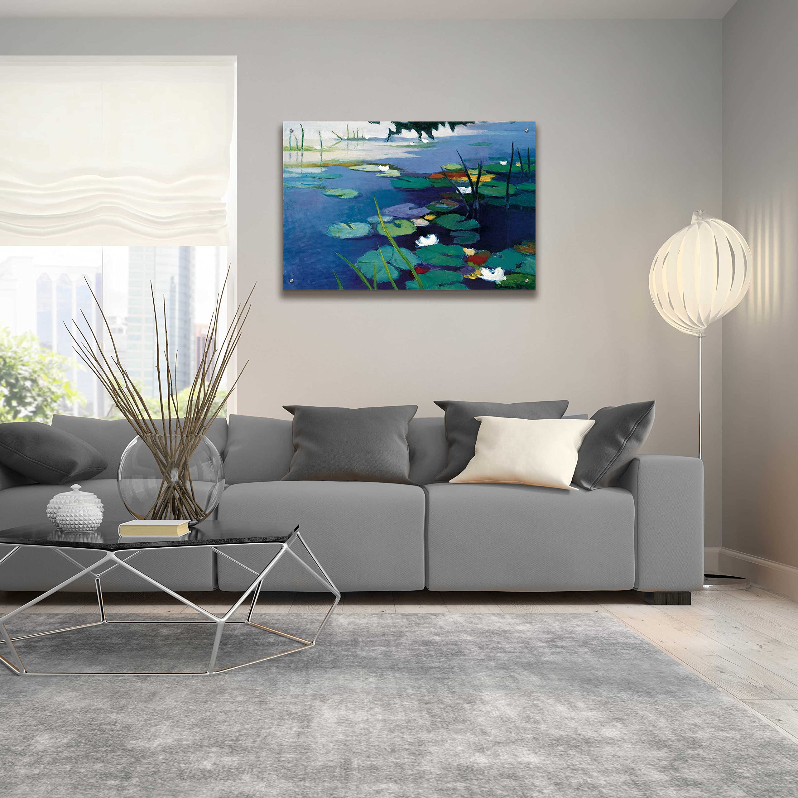 Tadashi Asoma 'Water Lilies' Acrylic Glass Wall Art - 36x24 Inches Modern Home Decor for Living Room, Bedroom & Office