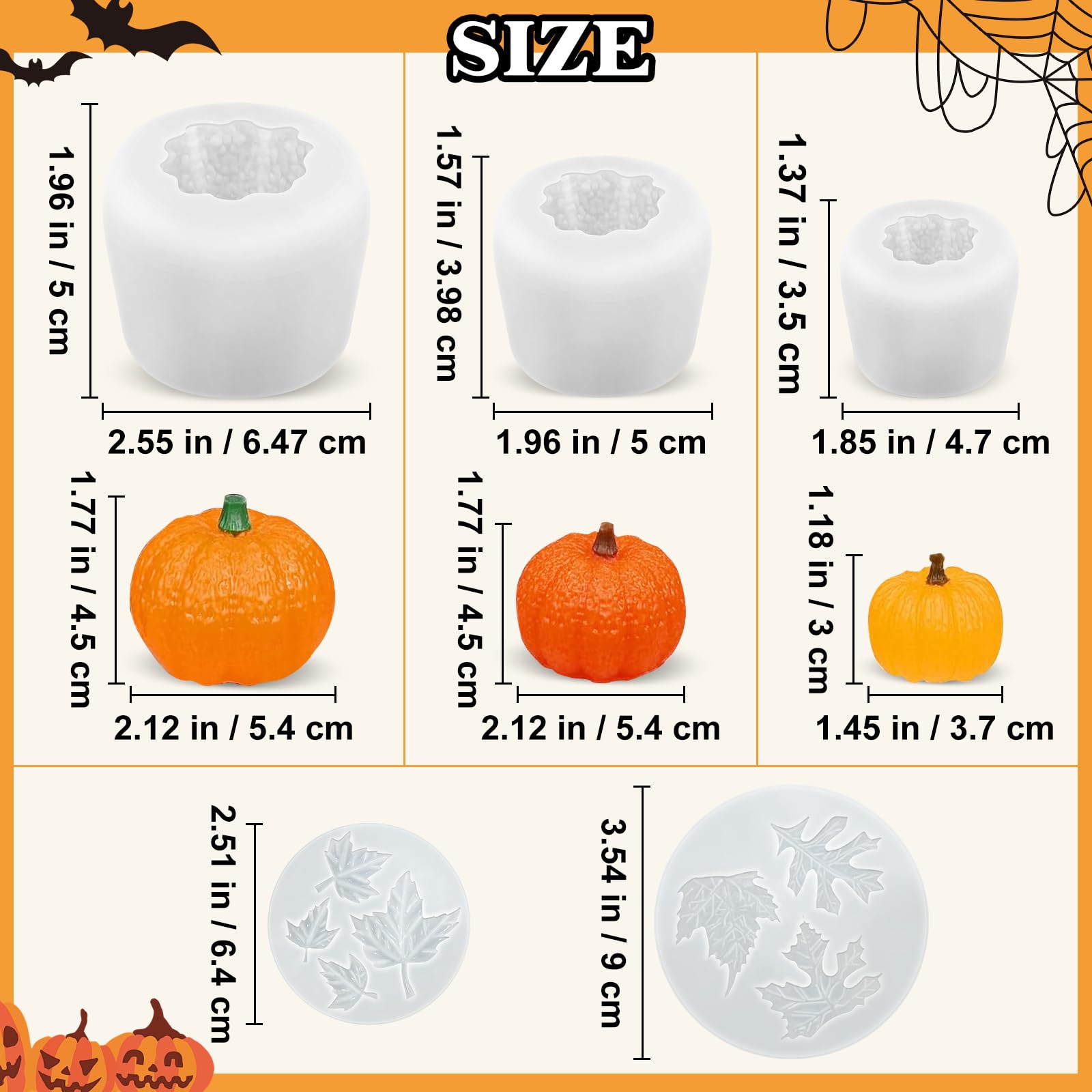 (5Pcs) 3D Pumpkin Silicone Molds with Maple Leaf - Halloween Candle Making Kit for DIY Epoxy Resin, Soap & Home Decor - Perfect for Fall Thanksgiving Crafts, Party Favors & Seasonal Centerpieces