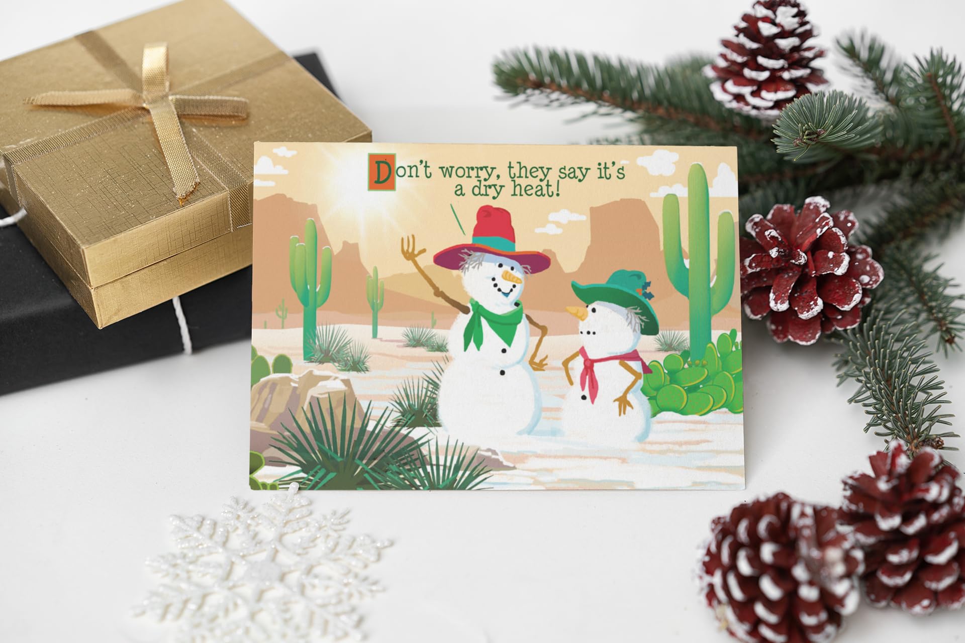 Stonehouse Collection | Funny Dry Heat Western Snowman Christmas Cards - Set of 18 Holiday Greeting Cards for Family & Friends | Perfect for Office Parties, Gift Exchanges & Festive Mailings