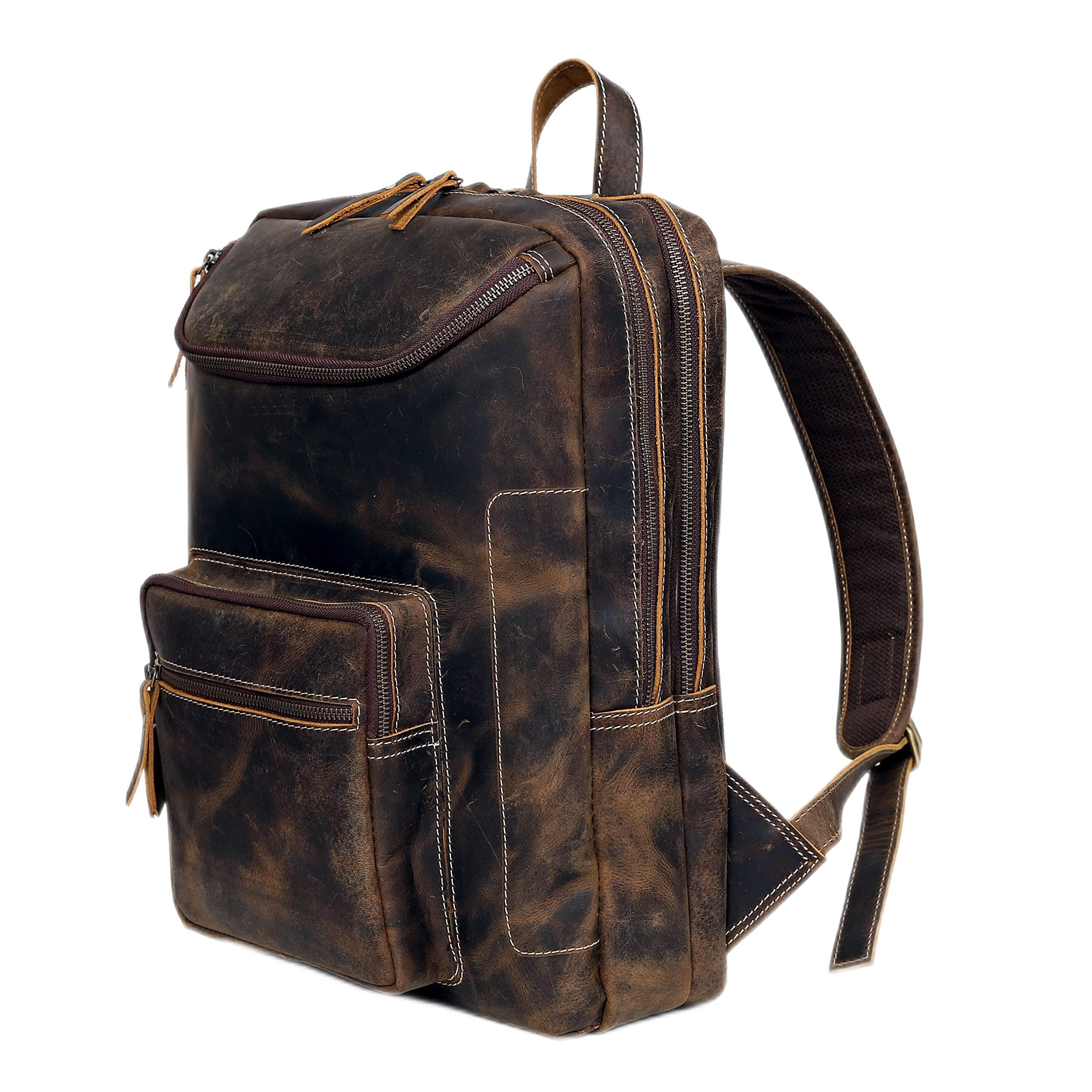 Vintage Leather Backpack for Men - 16 Inch Laptop Bag with Large Capacity, Durable Business Travel Backpack, Hiking & Office Daypack (Brown) - Perfect for Work Commute, College Campus & Outdoor Adventures