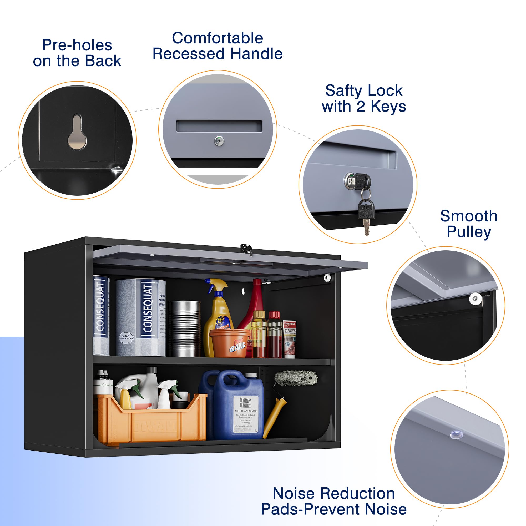 Yizosh Metal Wall Cabinet with Doors and Shelves - Wall Mounted Storage Organizer for Garage, Basement, Kitchen, Warehouse - Heavy Duty Black Gray Cabinet (21.6