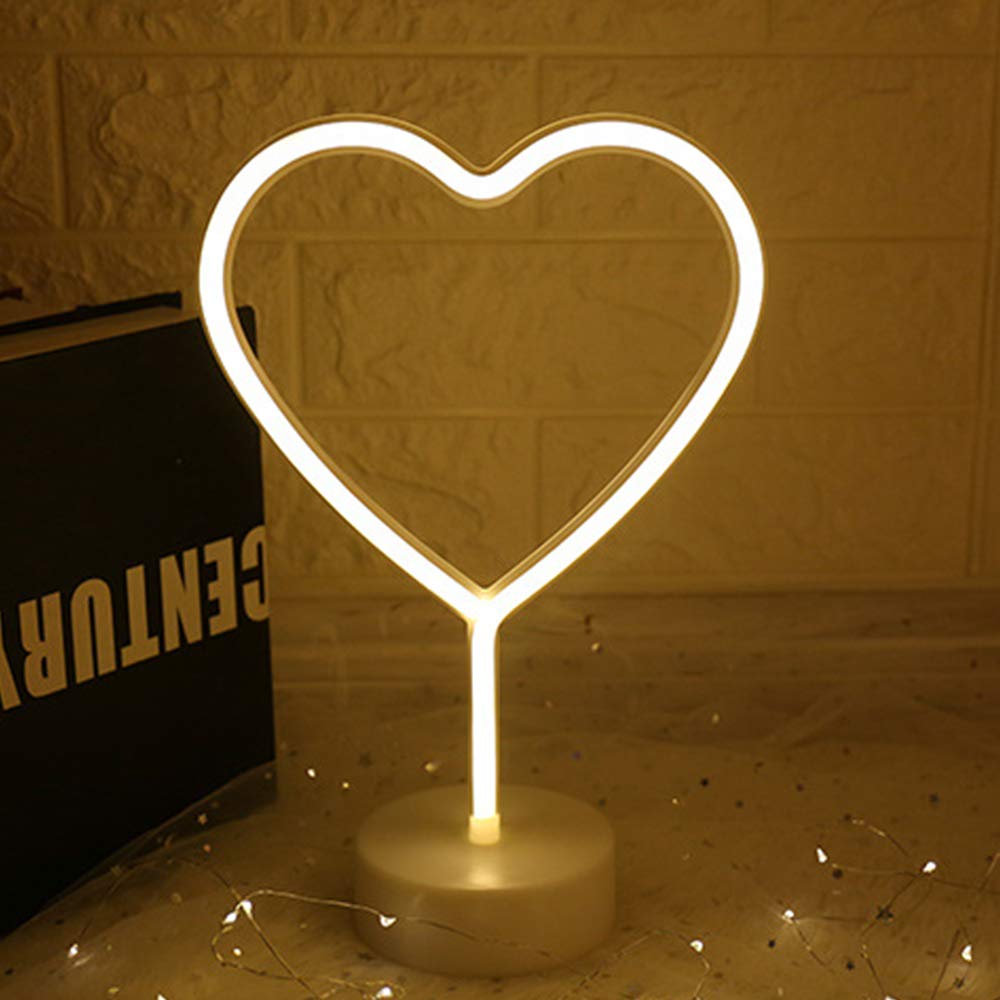 LED Heart Neon Sign - Warm White Battery/USB Powered Night Light for Kids Room, Bedroom, Wedding & Christmas Decor - Romantic Wall Art, Party Lighting, Home Decor Gift