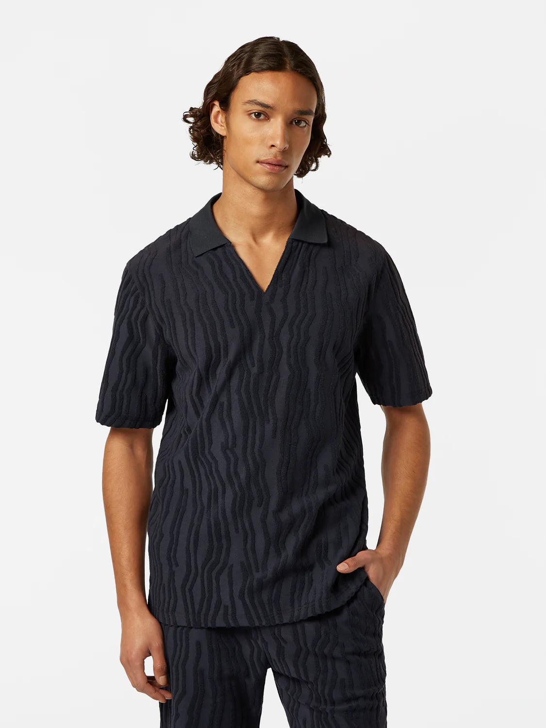 SCOTCH AND SODA Jacquard Cotton Terry Relaxed Fit Polo Shirt for Men - Comfortable Casual Wear for Summer Outings and Weekend Getaways