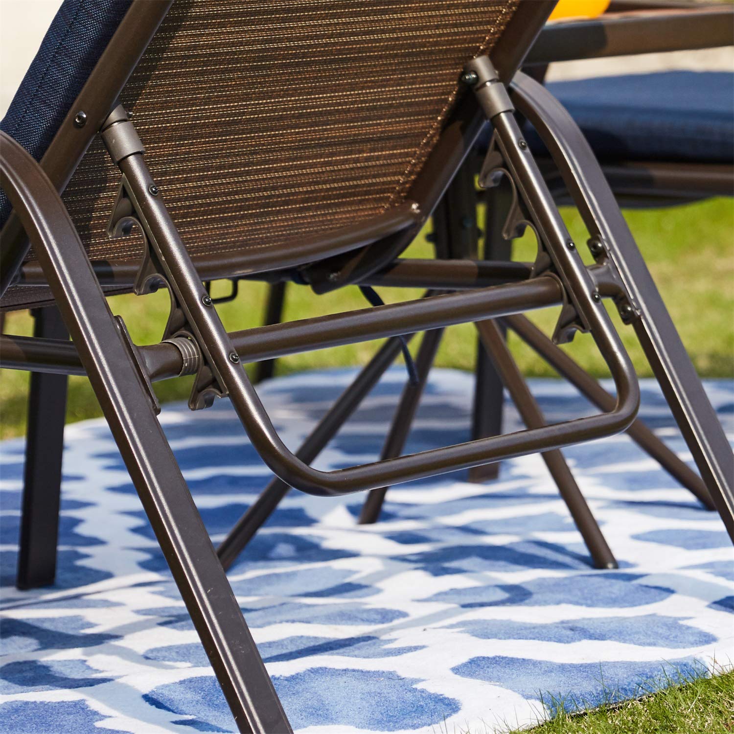 Premium Outdoor Lounge Chair Set - Adjustable Metal Patio Chaise Lounge with Folding Table (3-Piece, Blue) for Backyard, Poolside, Beach & Camping Comfort