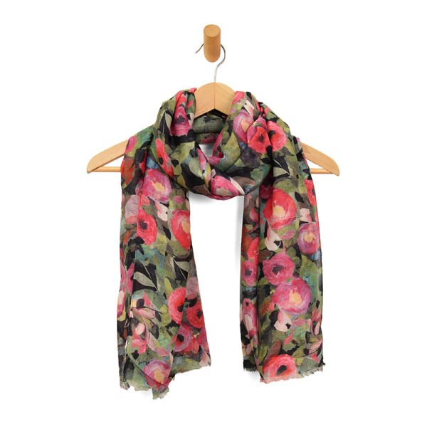 Pink Roses At Midnight Scarf - Soft Floral Print Fashion Scarf for Women - Perfect for Date Nights, Office Wear & Spring Outfits