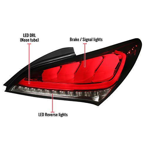 Genesis Coupe LED Tail Lights - Red Smoke Sequential Turn Signals & Brake Lights (Fits 2010-2016 Models) - Upgrade Your Ride with Enhanced Visibility & Style for Night Driving & Custom Car Shows