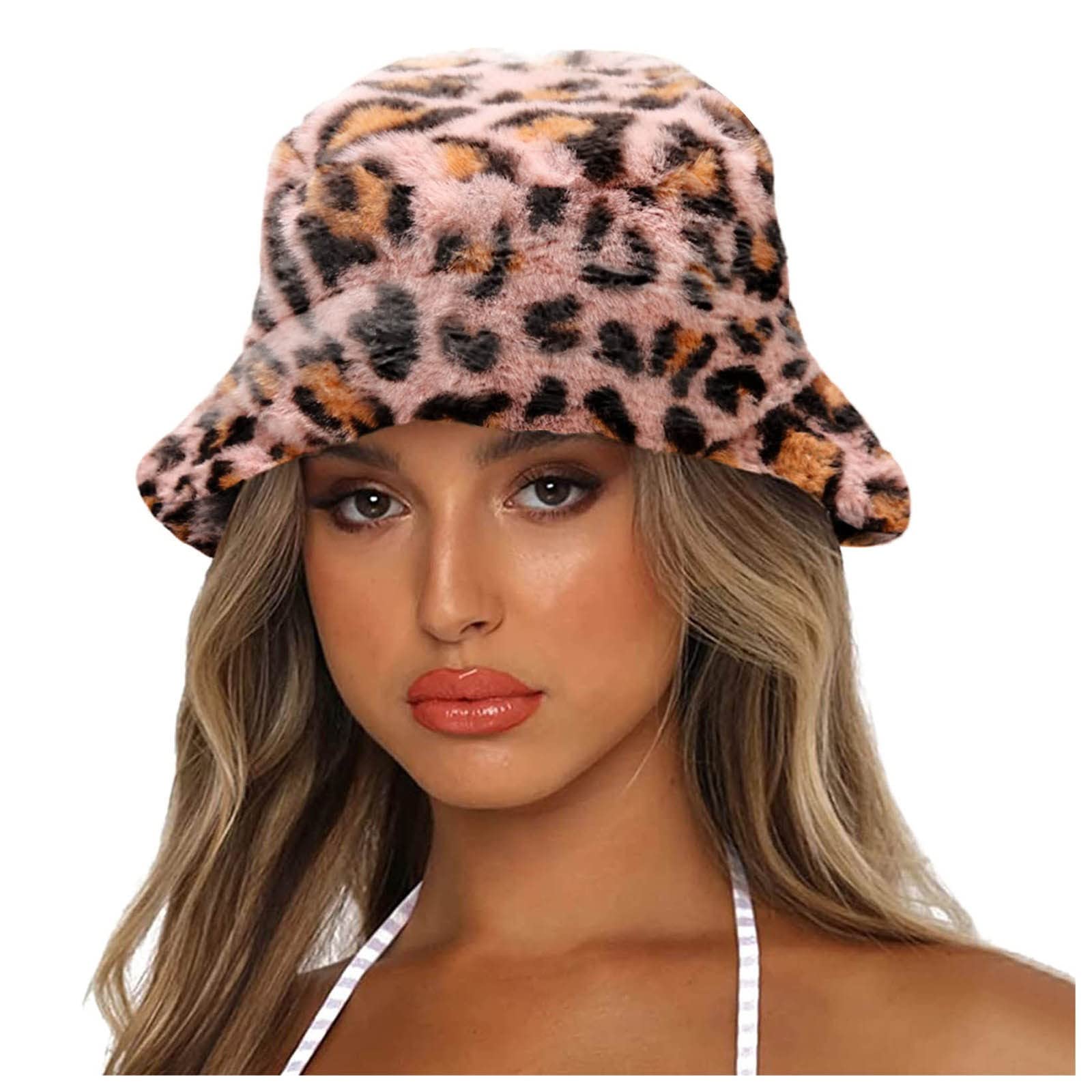Warm Thick Winter Bucket Hat for Women & Men - Printed Leopard Baseball Cap (Pink, One Size) | Cold Weather Outdoor Activities, Skiing, Snowboarding, Hiking