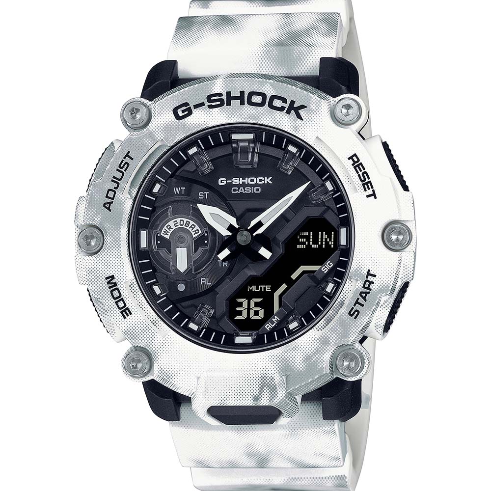 G-Shock GA2200GC-7A Men's Digital Watch - Grunge Snow Camo Design, Shock Resistant, Waterproof, for Outdoor Sports & Adventure Activities