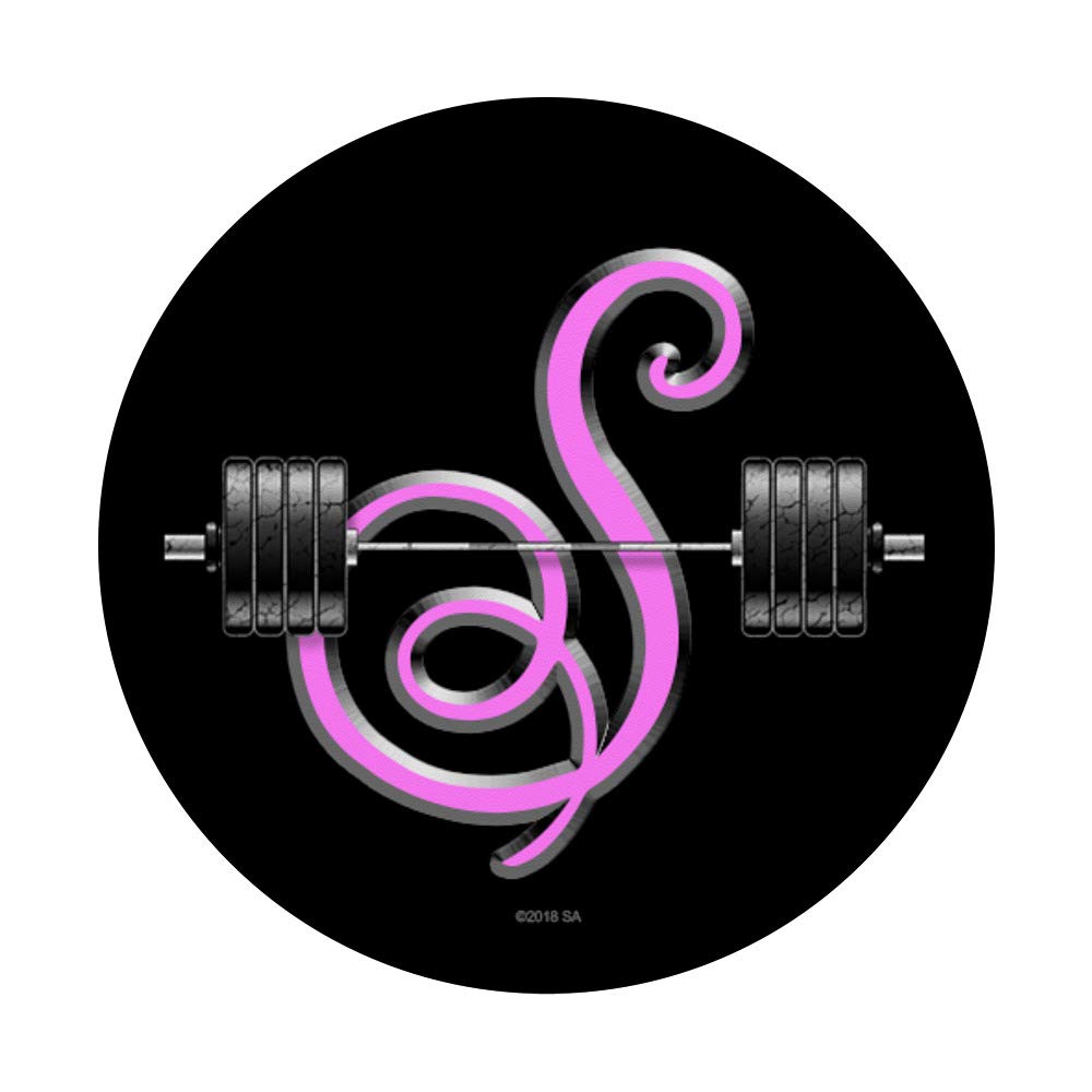 Custom Pink Monogram Barbell Workout Motivation Phone Grip & Stand - Personalized S Name PopSockets for iPhone, Samsung & Tablets | Perfect for Gym, Fitness & Yoga Enthusiasts