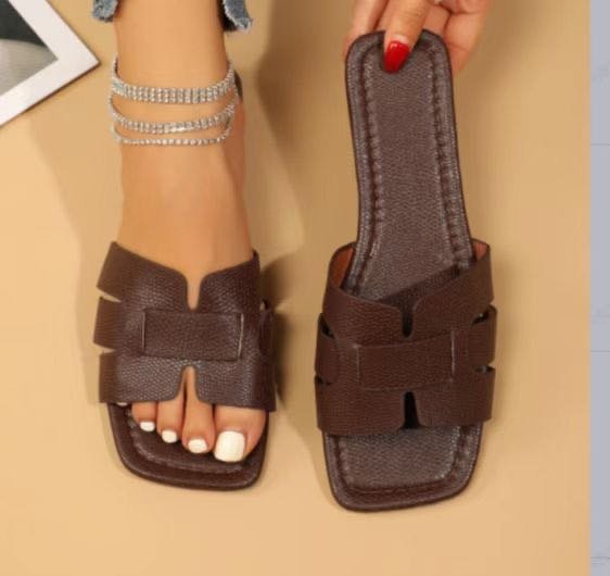 Square Toe Flat Sandals for Women - Breathable Hollow Out Summer Slides & Comfortable Slippers - Perfect for Beach, Poolside, and Casual Outings
