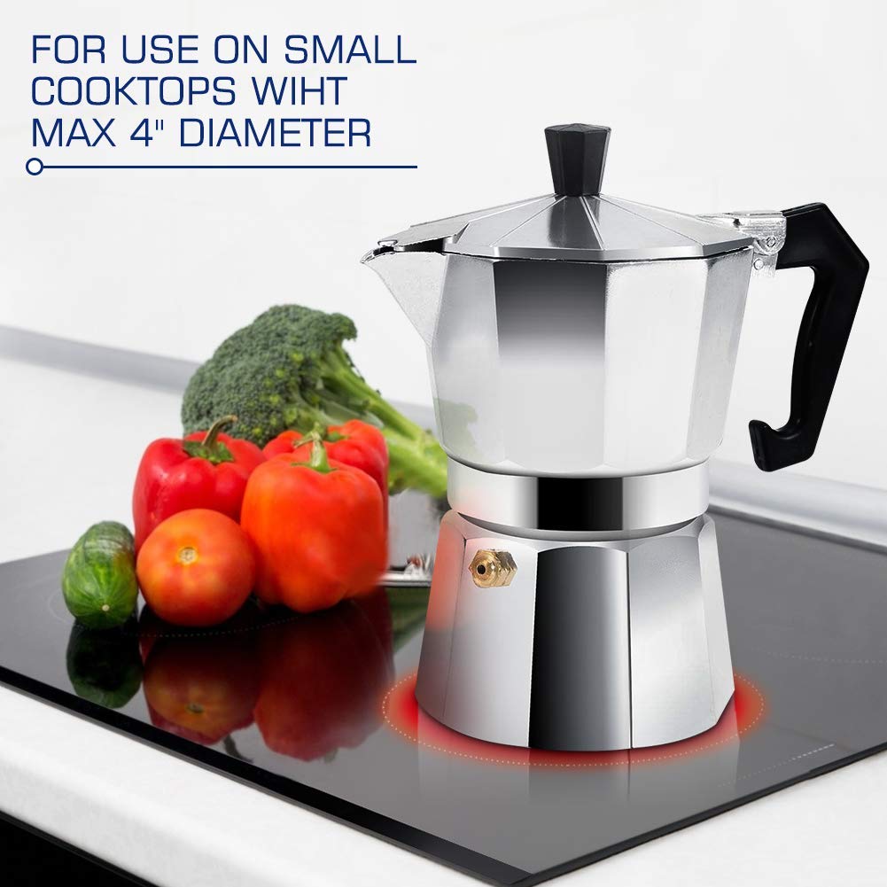 Stainless Steel Stovetop Espresso Maker - 300ml (6 Cups) Italian Moka Pot for Gas & Electric Stoves - Perfect for Home, Office & Camping Coffee Brewing