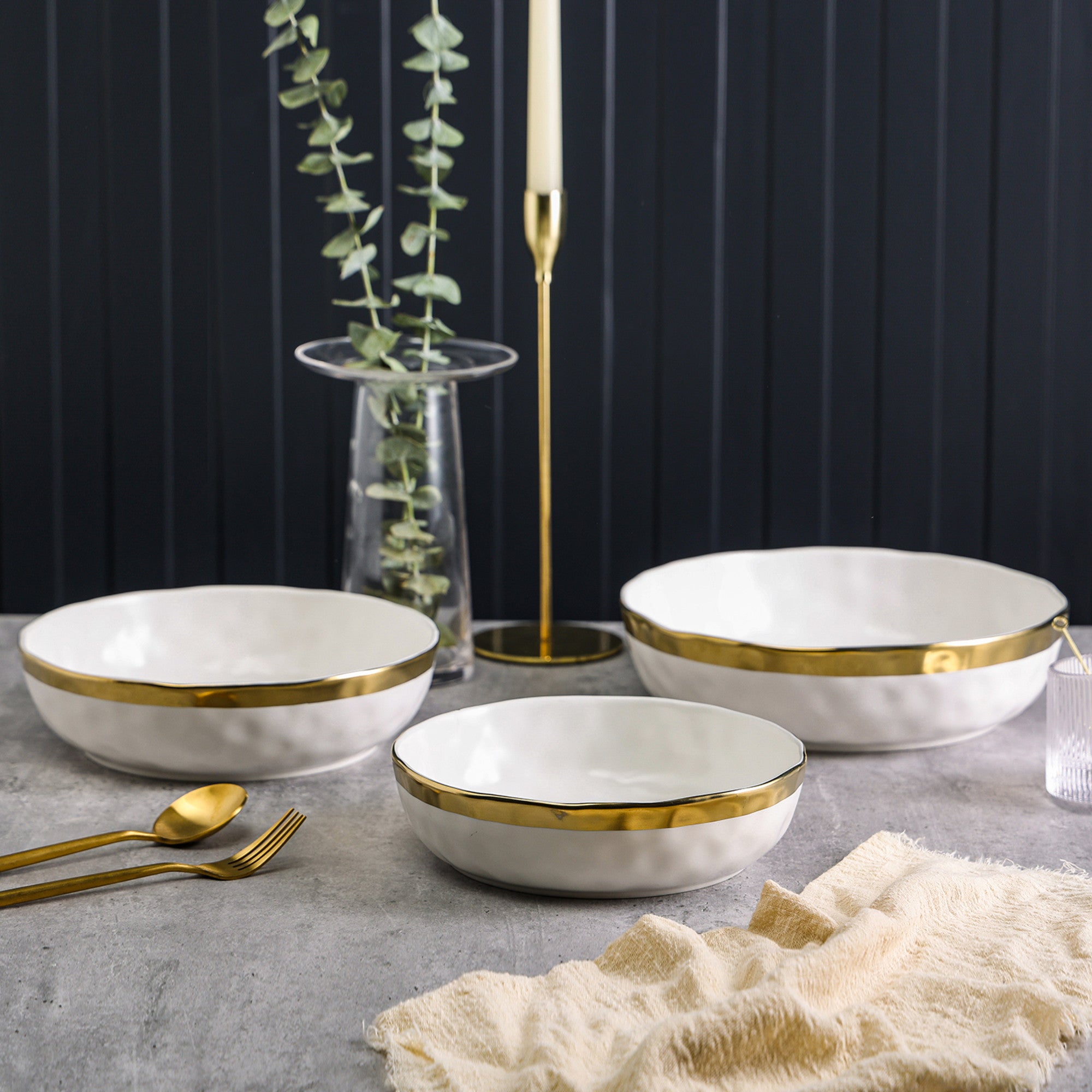 Florian Porcelain Dinner Bowl Set - 6-Piece White Ceramic Bowls for Soup, Salad & Dessert - Elegant Tableware for Home Dining & Entertaining