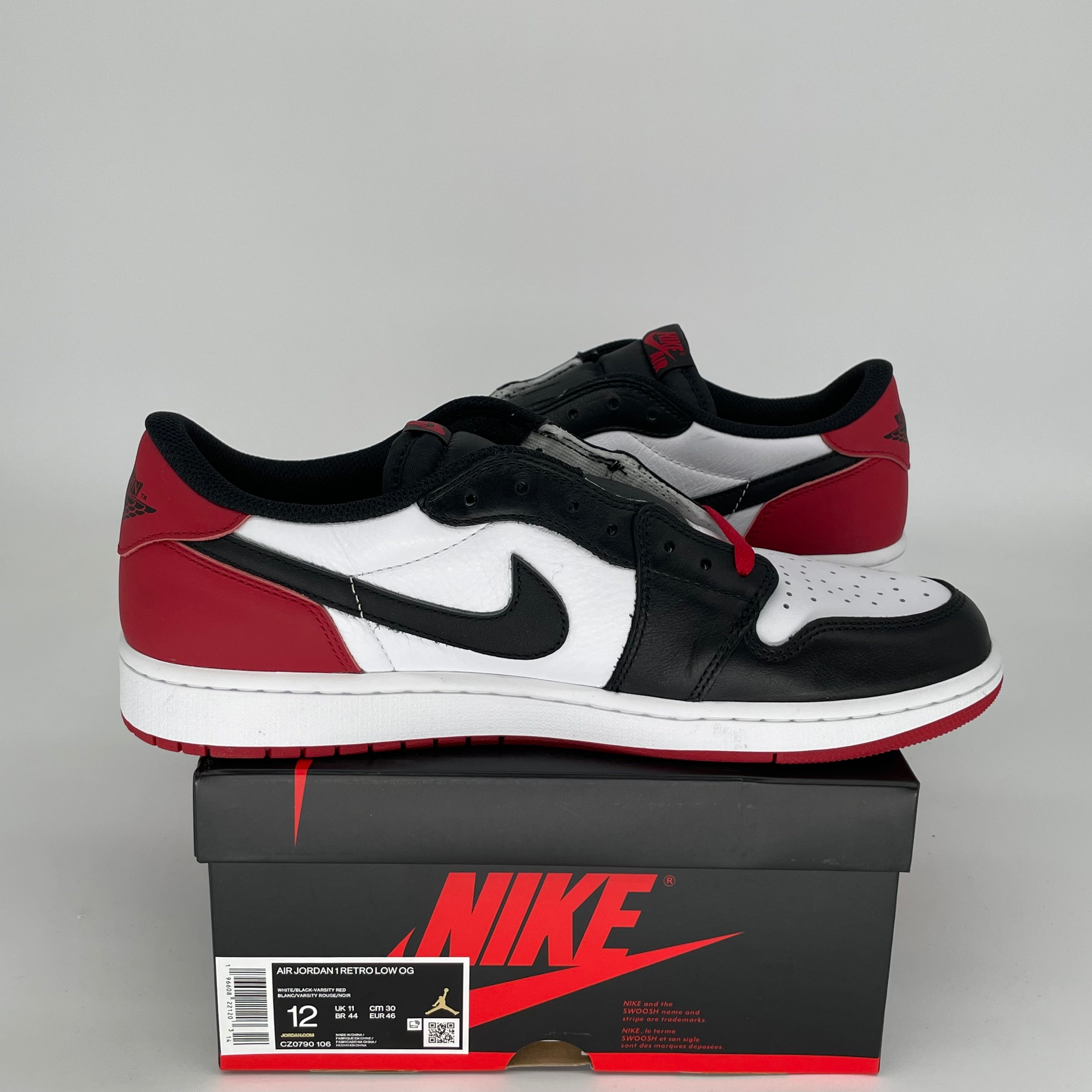 AIR JORDAN 1 LOW Black Toe Men's Basketball Shoes - Size 12 (CZ0790-106) | Retro Style Sneakers for Casual Wear, Street Fashion & Sports