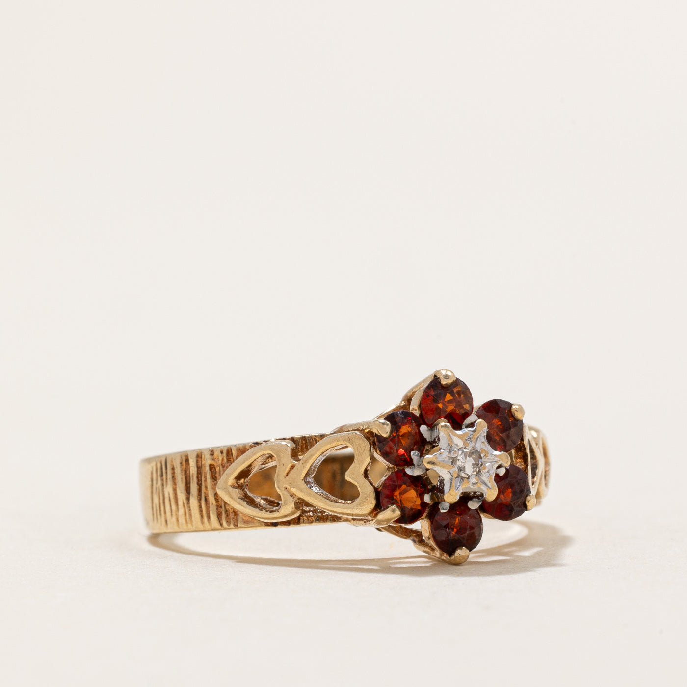 Vintage London 1980 Garnet & Diamond Ring - 0.36ctw Garnet & 0.01ct Diamond - Size 6.25 - Elegant Antique Jewelry for Weddings, Anniversaries & Special Occasions