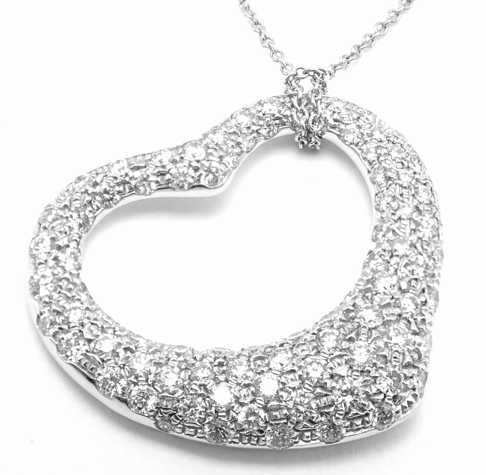 Authentic Tiffany & Co Peretti Platinum Diamond Large Open Heart Pendant Necklace - Luxury Jewelry for Women, Perfect for Anniversaries & Special Occasions