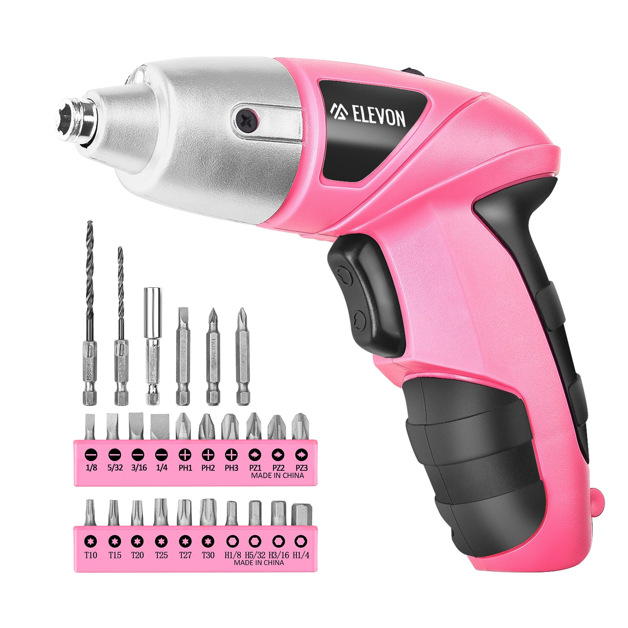 27-Piece Pink Cordless Electric Screwdriver Set with Rechargeable Battery, LED Light & Drill Bits - Lightweight Portable Power Tool for DIY Home Repair, Furniture Assembly & Craft Projects