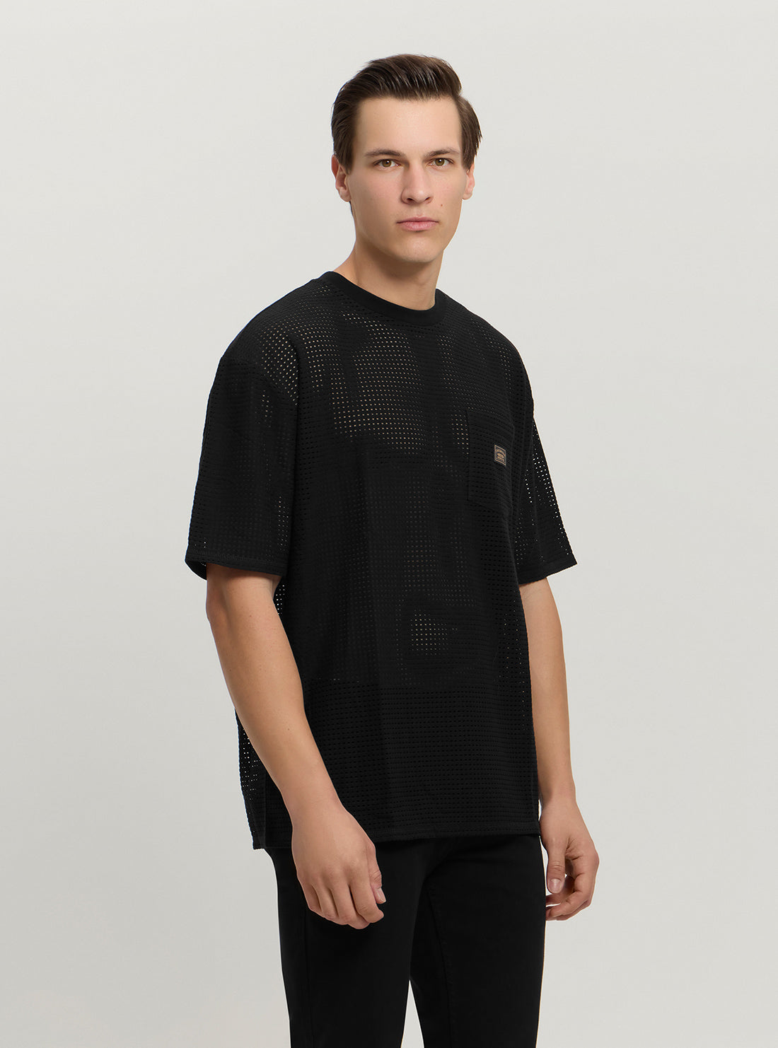 Guess Originals Black Mesh T-Shirt for Men - Breathable & Stylish Casual Tee for Summer, Gym, and Everyday Wear