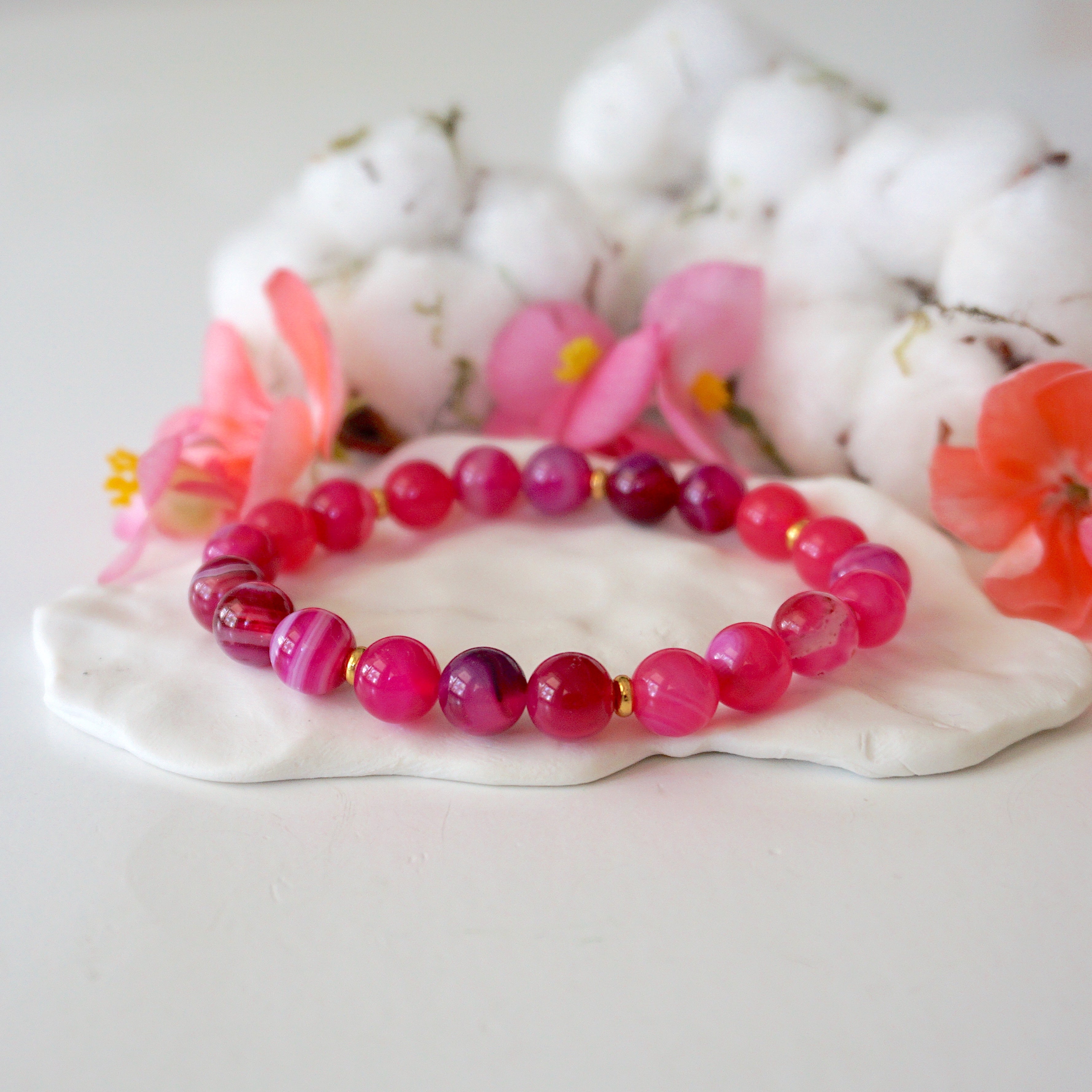 Pink Agate Healing Crystal Mala Bracelet - Natural Stone Beads for Meditation, Yoga & Spiritual Wellness | Handmade Buddhist Prayer Jewelry for Women & Men
