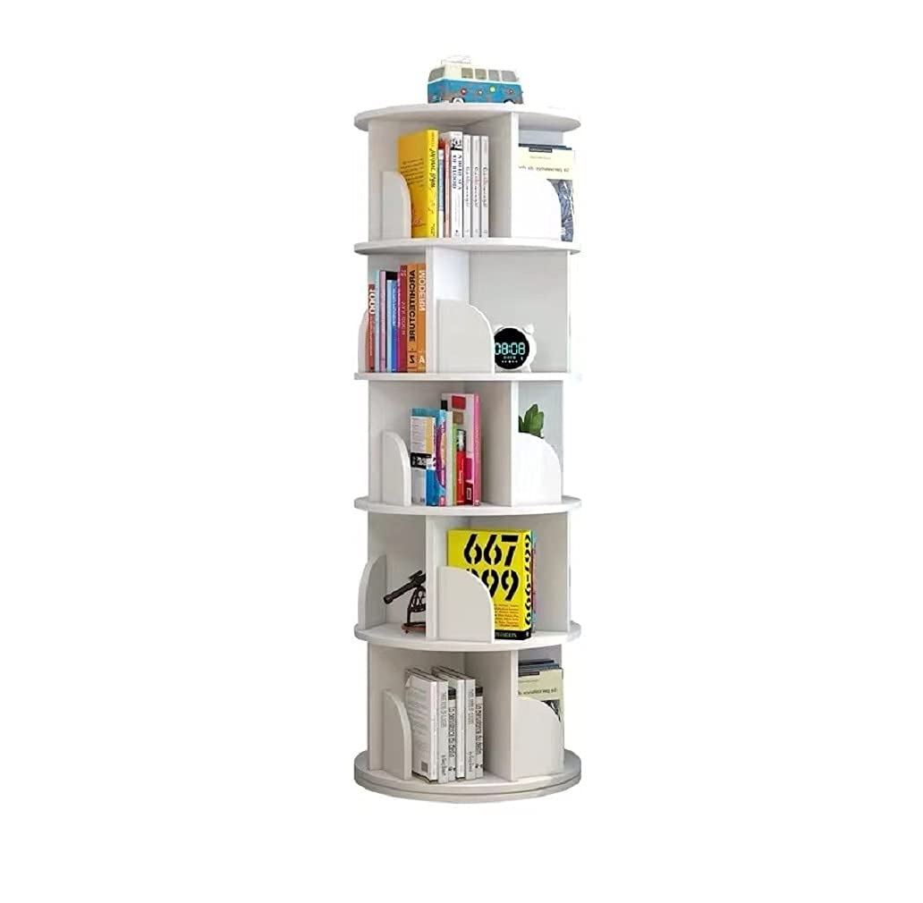 5 Tier 360° Rotating Stackable Bookshelf Organizer - White | Space Saving Storage Shelf for Books, Toys, Plants & Home Decor | Perfect for Living Room, Bedroom, Office & Dorm Organization