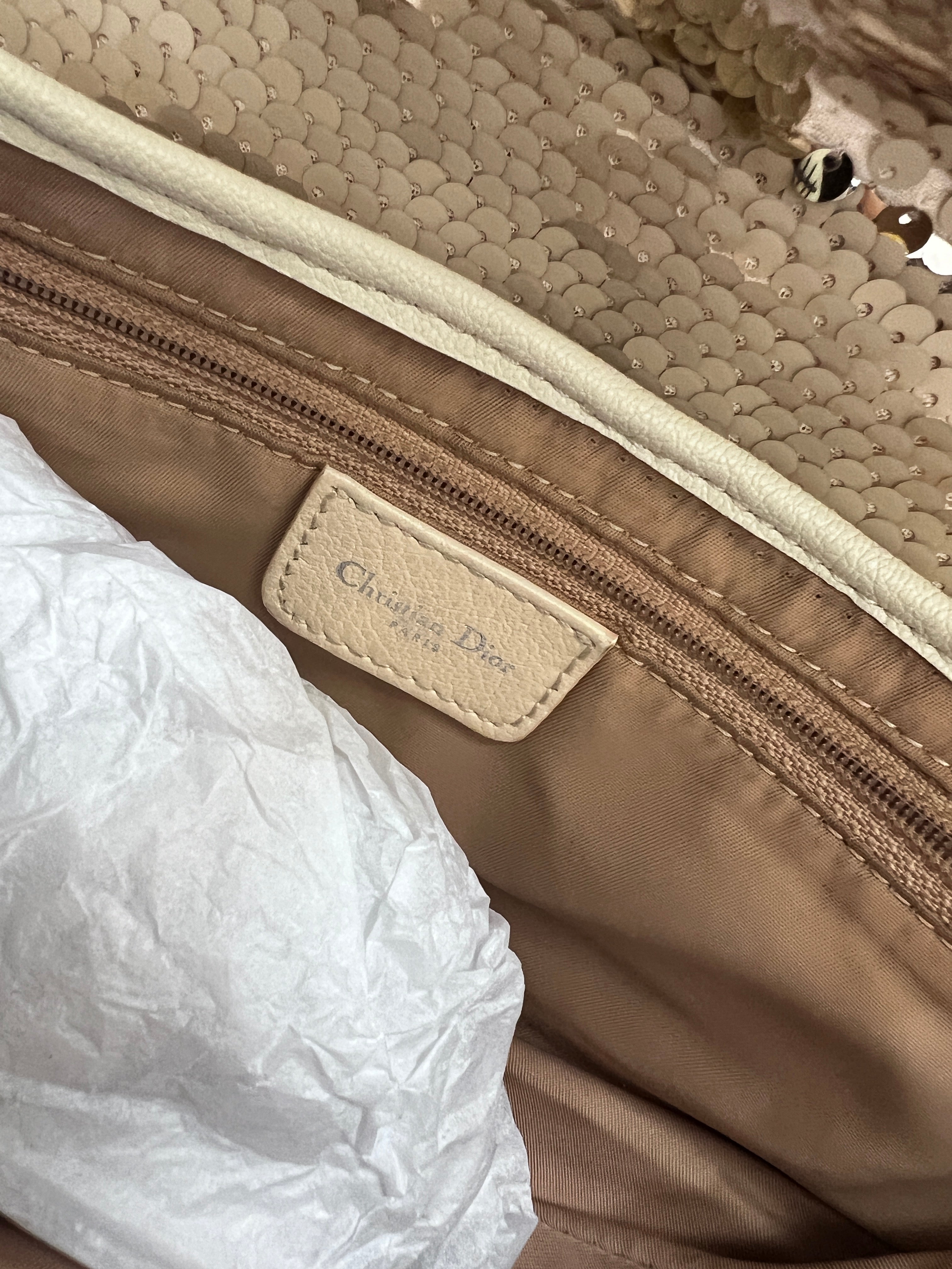Vintage Dior Cream Reversible Sequin Saddle Bag - Matte & Radiant Finish | Luxury Crossbody Purse for Evening Parties, Weddings & Special Occasions