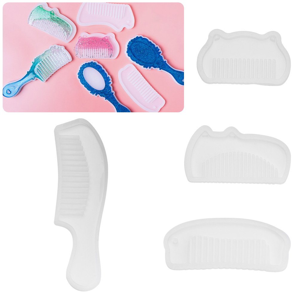 Hilitand 4Pcs Silicone Comb Molds for DIY Resin Jewelry Making - Decorative Hair Comb Craft Tools for Epoxy Resin Art, Perfect for Handmade Accessories and Home Decor Projects