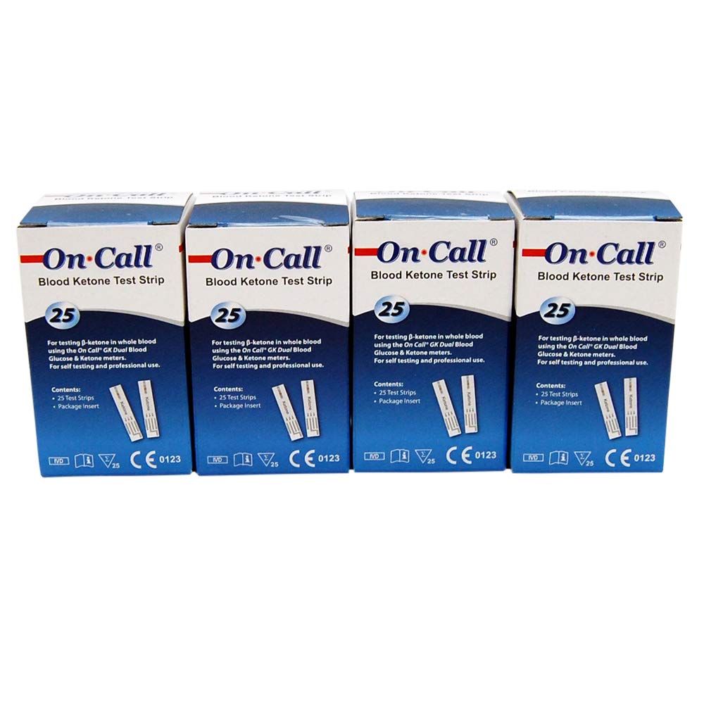 4 x 25 Blood Ketone Test Strips for On Call Ketone Meter Monitor - Accurate Ketosis Testing for Diabetics & Keto Diet - Home Health Monitoring for Weight Loss & Diabetes Management
