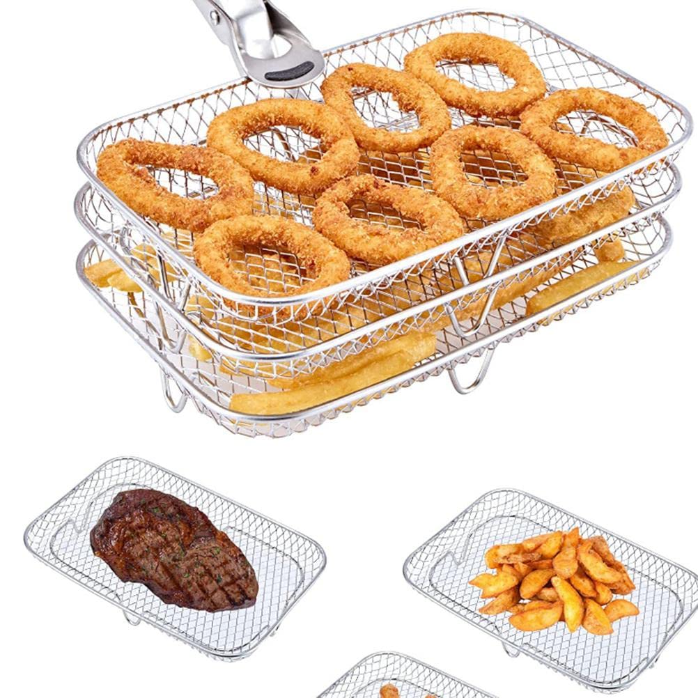 Dual Air Fryer Rack for Ninja - 3 Stackable 304 Stainless Steel Multi-Layer Dehydrator & Toast Rack Accessories | Perfect for Air Frying, Dehydrating, and Toasting in Your Ninja Air Fryer