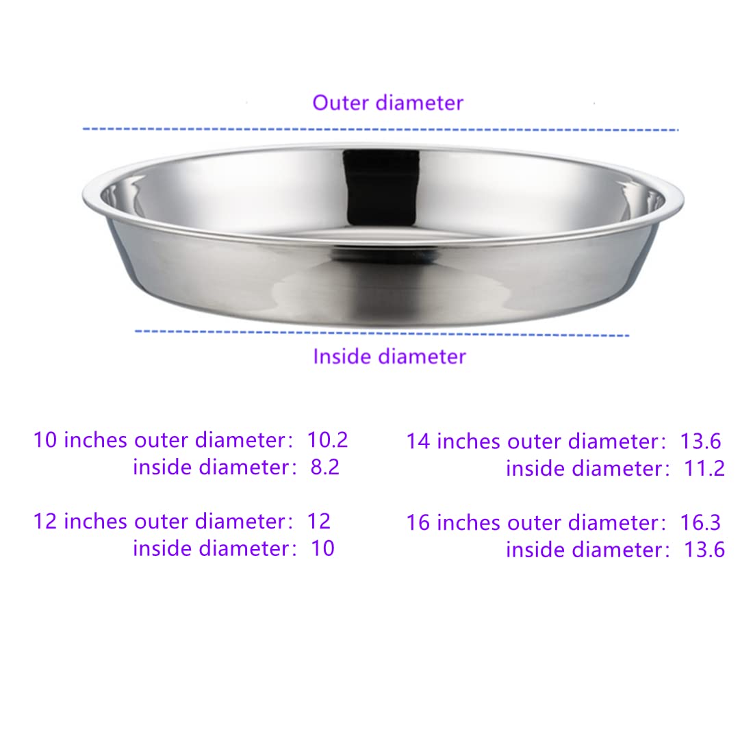 Stainless Steel Deep Dish Pizza Pan - 10/12/14 Inch Oven Safe Pizza Tray, Pie & Grill Baking Pan (16x1.95 Inches) - Perfect for Home Kitchen, Restaurant & Outdoor Cooking