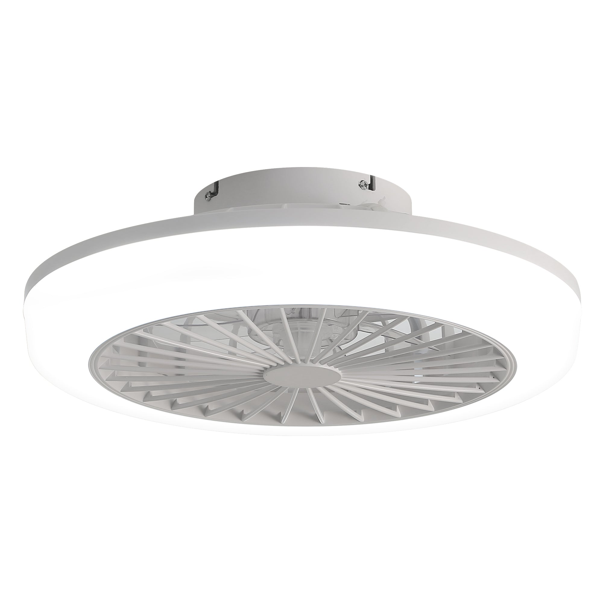 18 Inch Enclosed Bladeless Ceiling Fan with LED Light and Remote Control - Modern Flush Mount Low Profile Design for Bedroom, Kitchen, Dining Room - Quiet Operation & Energy Efficient Cooling Solution