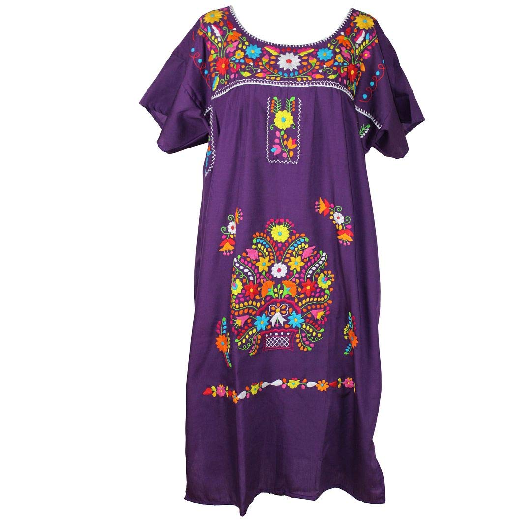 Hand Embroidered Mexican Dress for Women | Traditional Floral Embroidered Cotton Dress | Perfect for Festivals, Vacations & Cultural Events