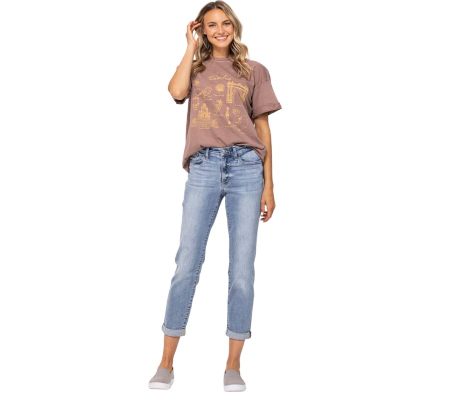 Judy Blue Mid-Rise Bleach Wash Boyfriend Jeans - 82335 | Distressed Denim for Women | Casual & Everyday Wear
