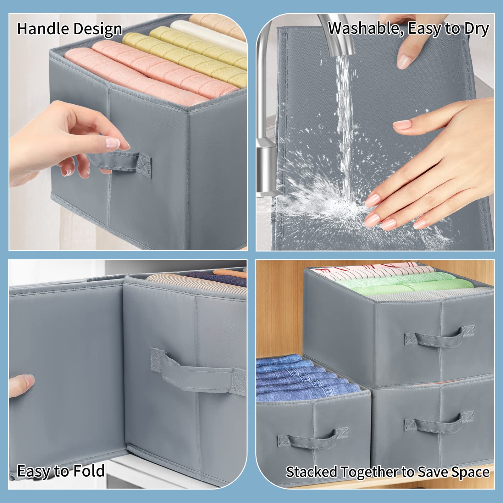 Foldable 7 & 9 Grids Drawer Organizer for Clothes - Wardrobe Storage with Support Board & Handle - Perfect for Jeans, T-shirts, Pants, Leggings & Skirts (2Pcs) - Ideal for Bedroom, Closet & Travel Organization